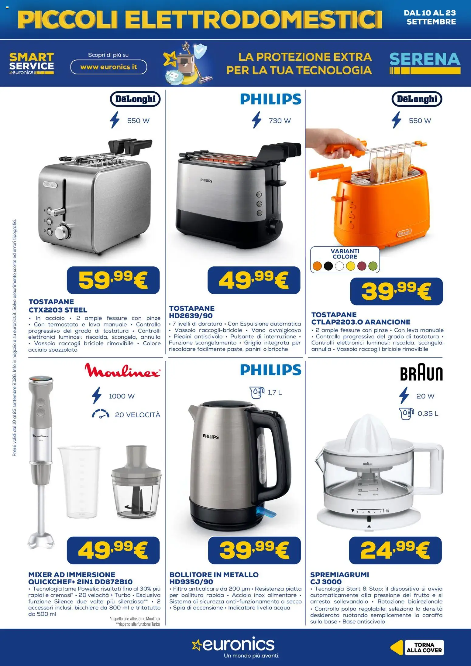 Volantino Euronics del 10/09/2026 | Pagina: 15 | Prodotti: Tritatutto, Acqua, Spremiagrumi, Tostapane