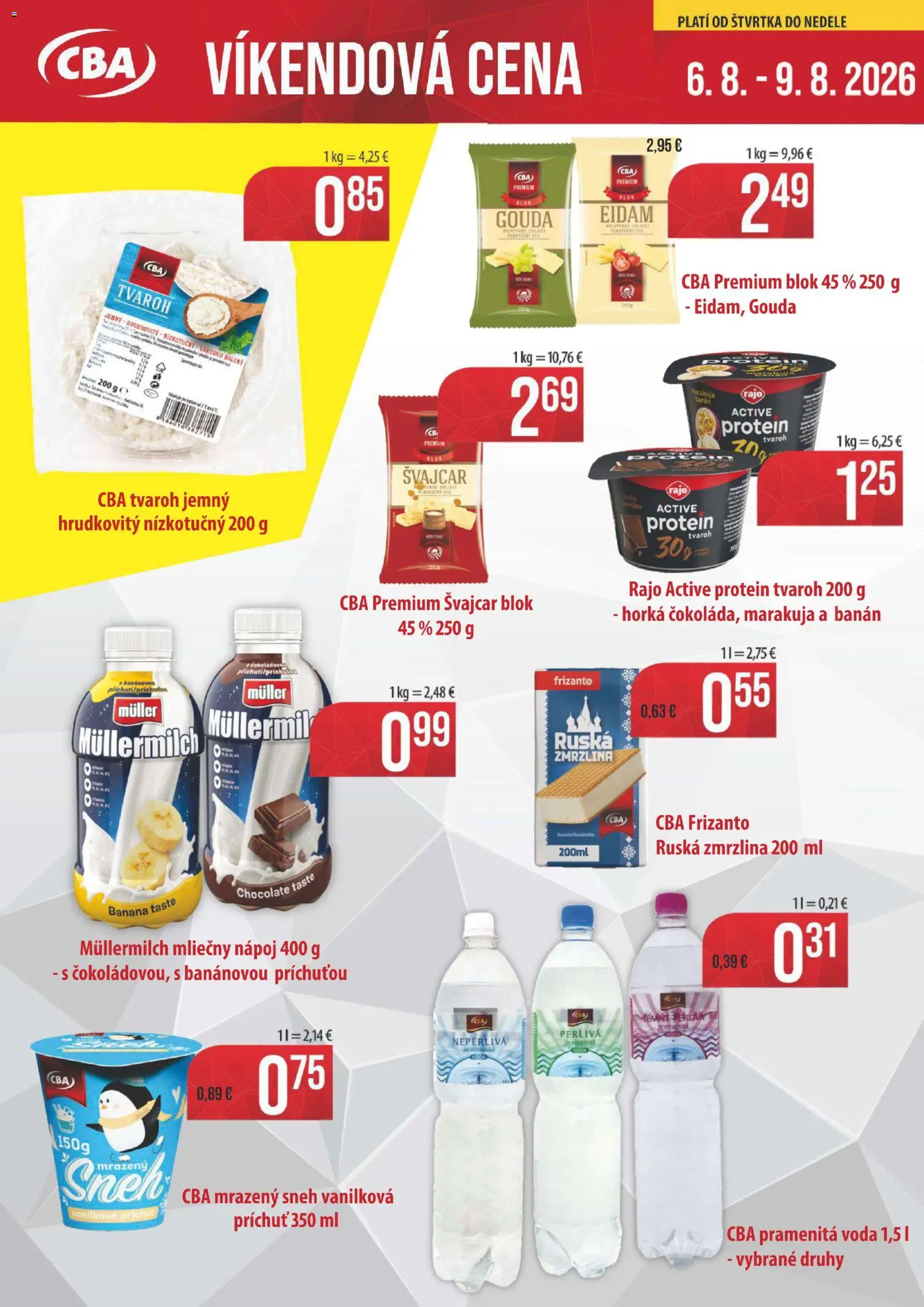 Nové Nitrazdroj akcie – leták je platný od 06.08.2026 | Strana: 1 | Produkty: Protein, Zmrzlina, Tvaroh, Voda