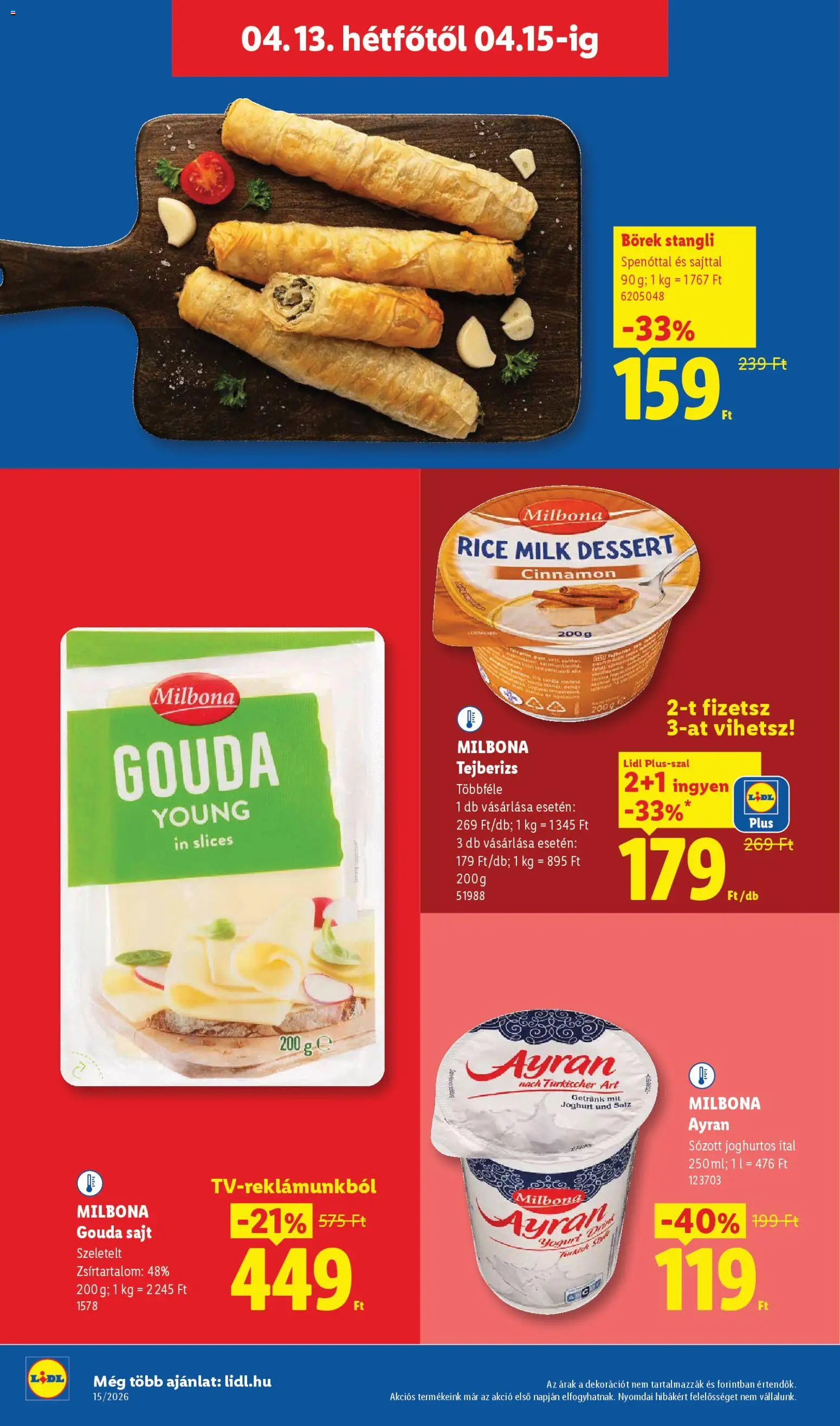 Lidl akciós ujság - amely érvényes a következő dátumtól: 09.04.2026 | Oldal: 56 | Termékek: Stangli, Ayran, Gouda, Sajt