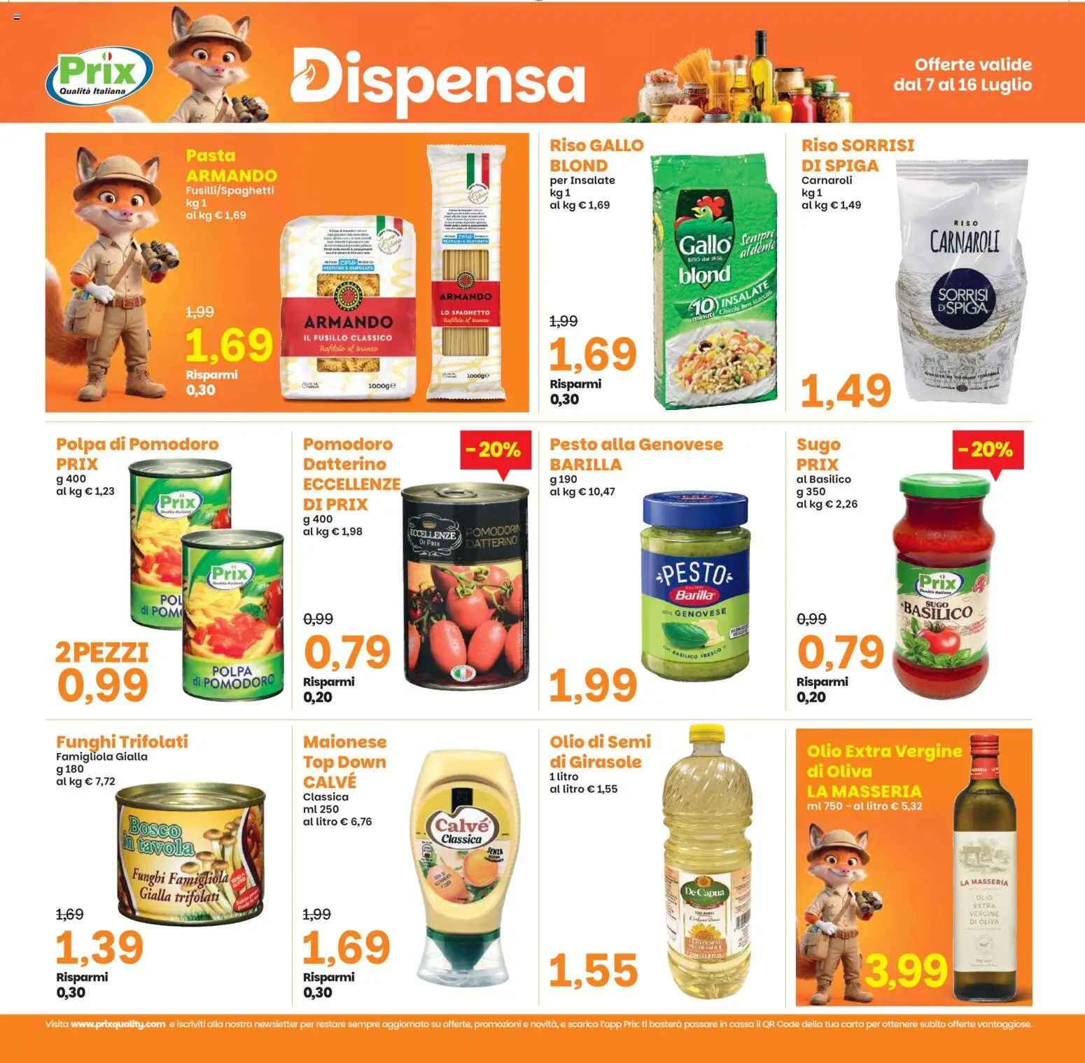 Volantino Prix del 07/07/2026 | Pagina: 11 | Prodotti: Riso, Maionese, Pasta, Olio extra vergine