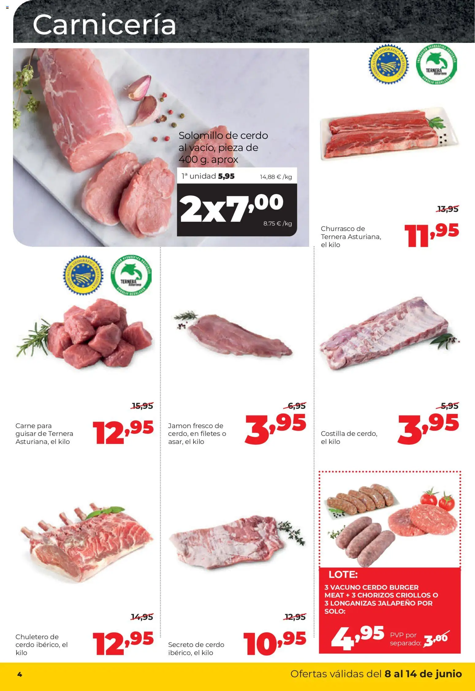 Alimerka folleto Asturias │ válido desde el 08.06.2026 | Página: 4 | Productos: Solomillo de cerdo, Jamón, Cerdo