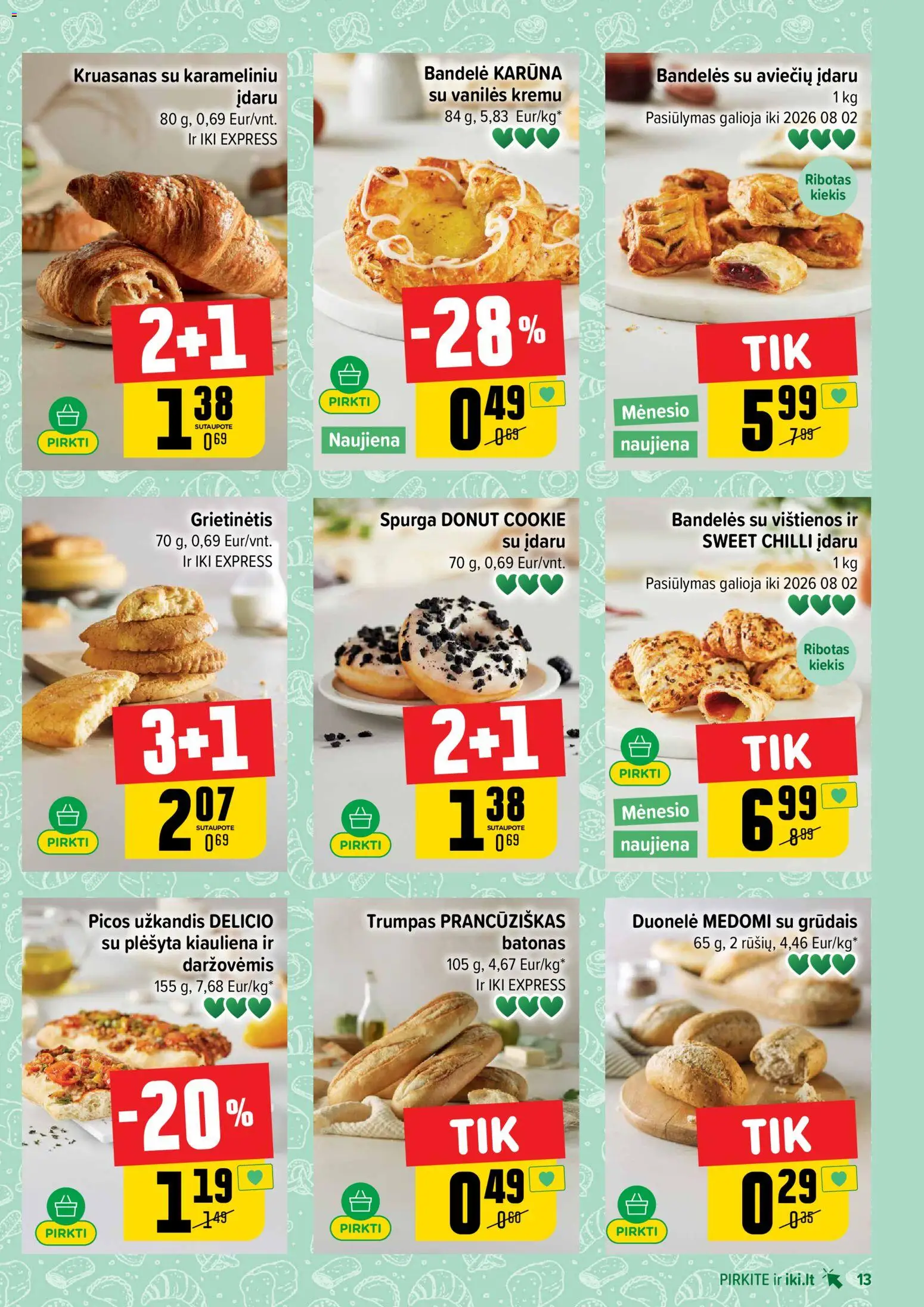 IKI akcijos nuo 2026.07.06 | Puslapis: 13 | Prekių: Batonas, Vištienos, Spurga, Kiauliena