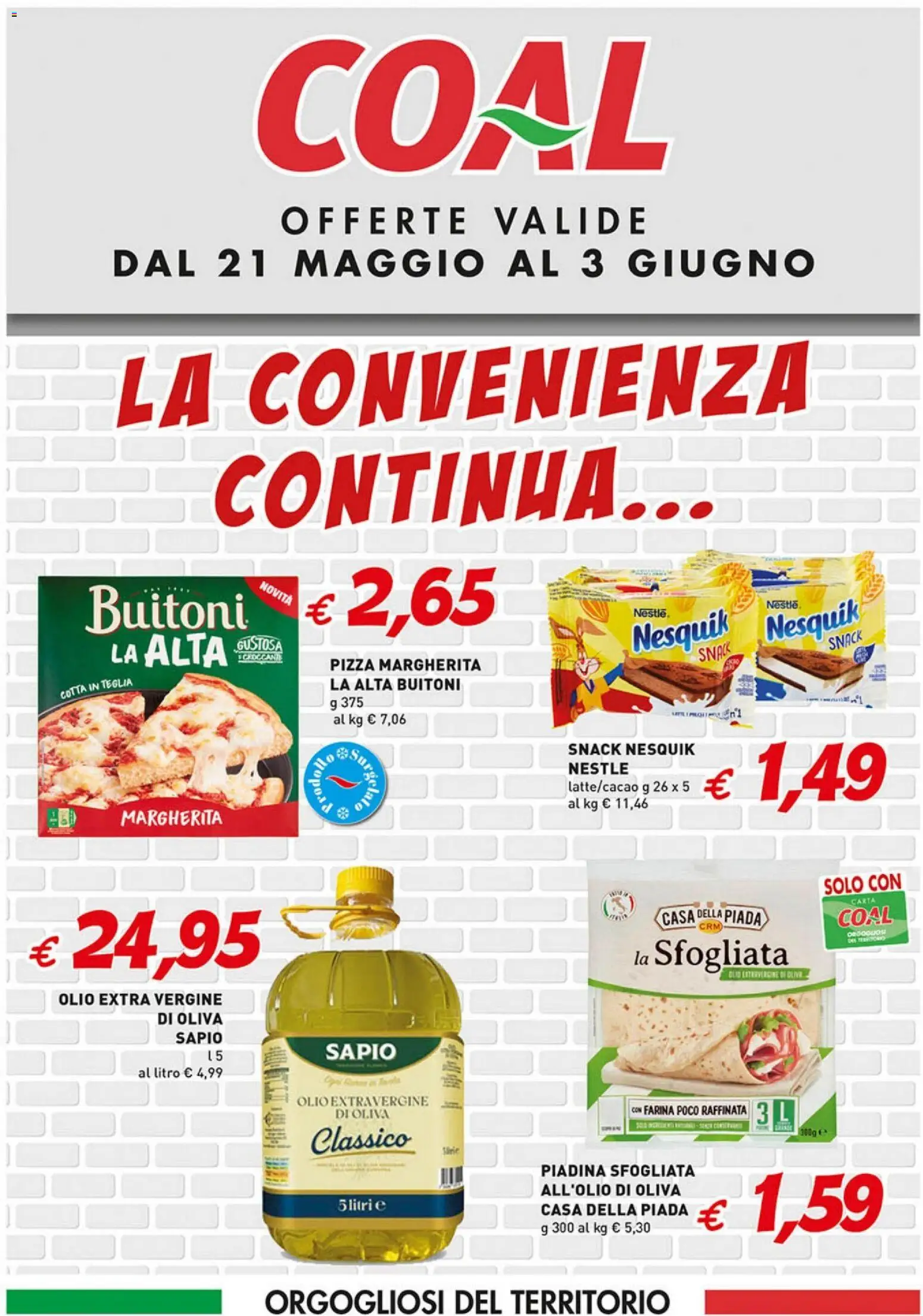 Volantino Coal del 21.05.2026 | Pagina: 1 | Prodotti: Pizza, Farina, Piadina, Olio extra vergine