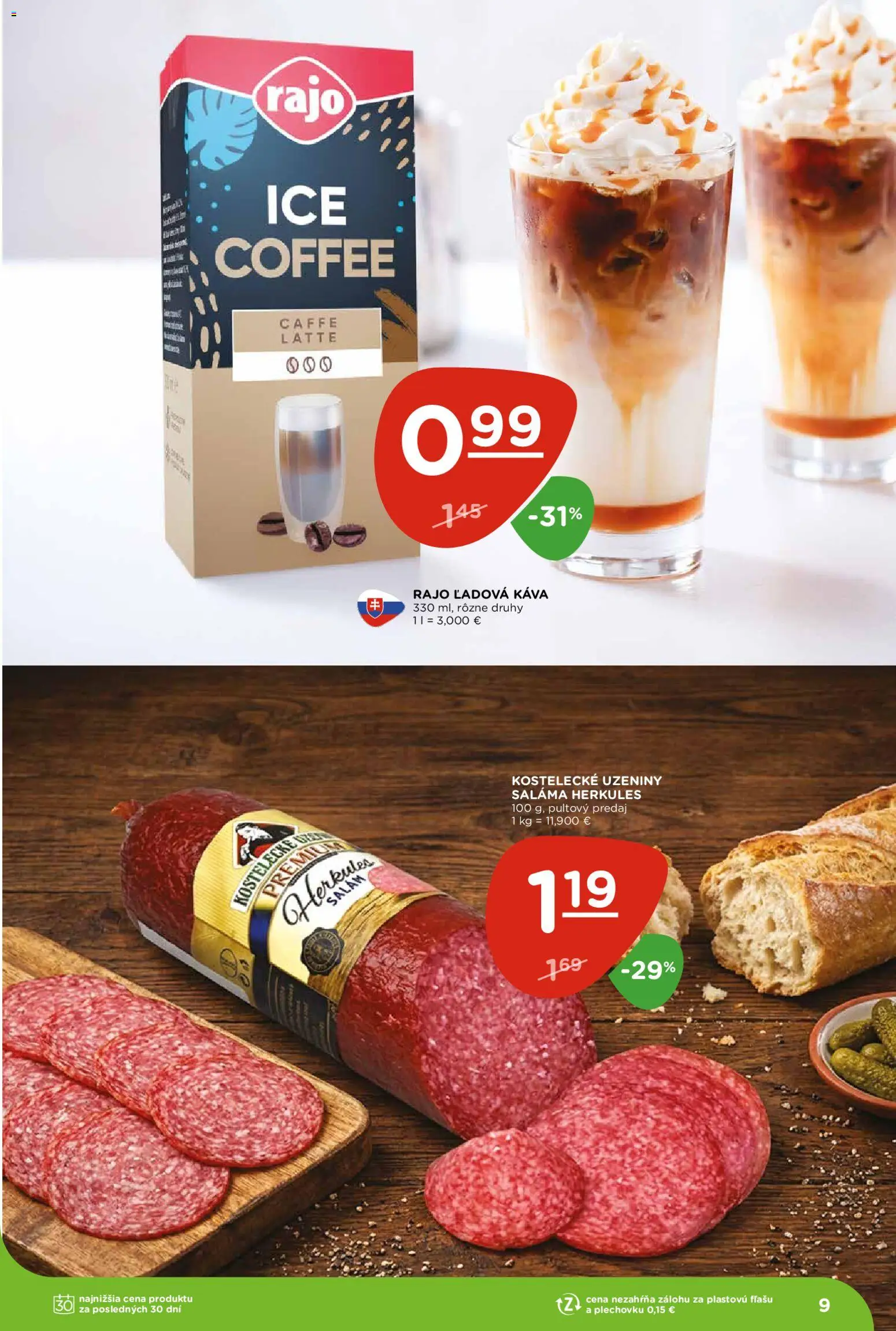 Nové Terno akcie – leták je platný od 27.08.2026 | Strana: 9 | Produkty: Káva, Saláma, Ľadová káva