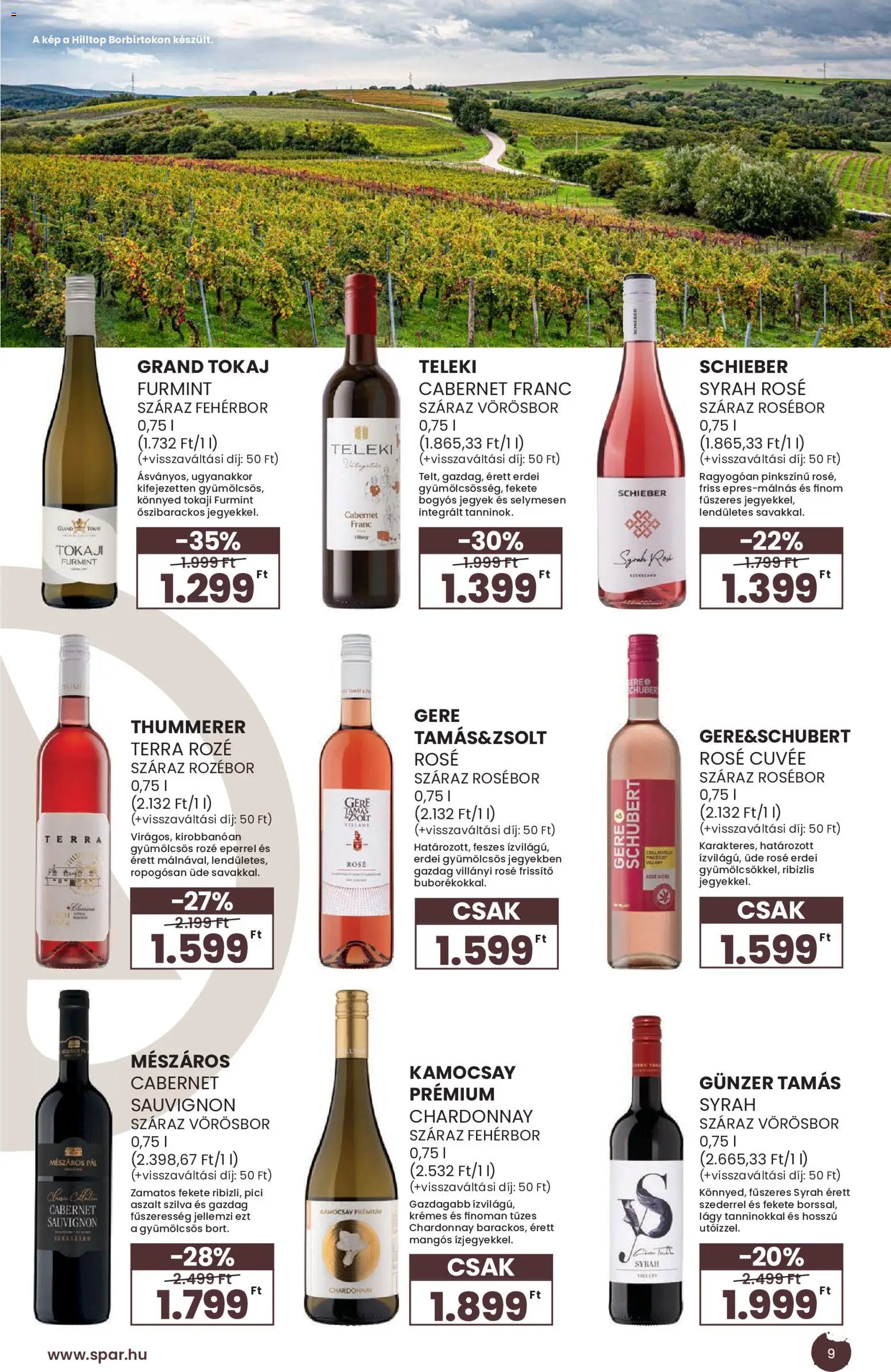 Interspar akciós ujság - amely érvényes a következő dátumtól: 2026.09.02. | Oldal: 9 | Termékek: Cabernet, Száraz vörösbor, Fehérbor, Rosé