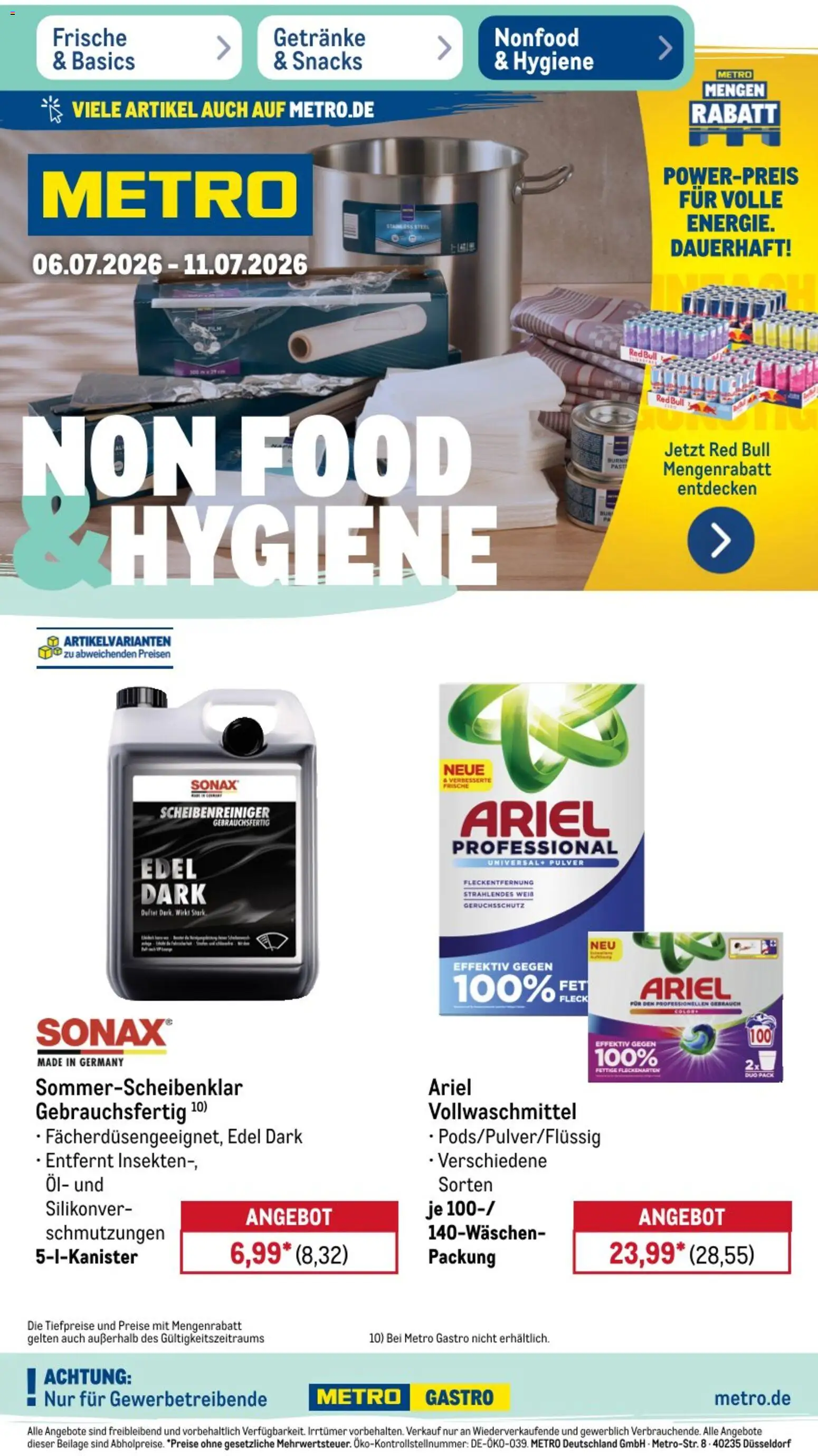 Metro Non Food & Hygiene – gültig ab 06.07.2026 | Seite: 1 | Produkte: Red bull, Ariel, Öl