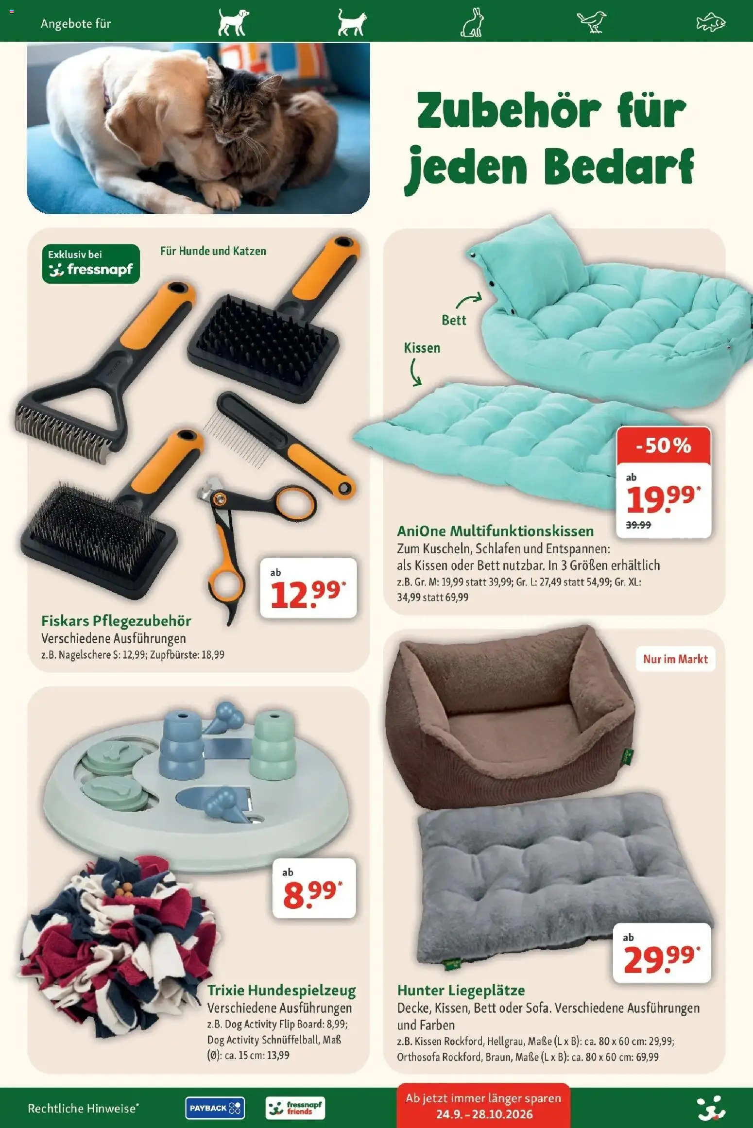 Fressnapf Aktueller Prospekt (ab 24.09.2026) zum Blättern | Seite: 11 | Produkte: Bett, Kissen, Nagelschere