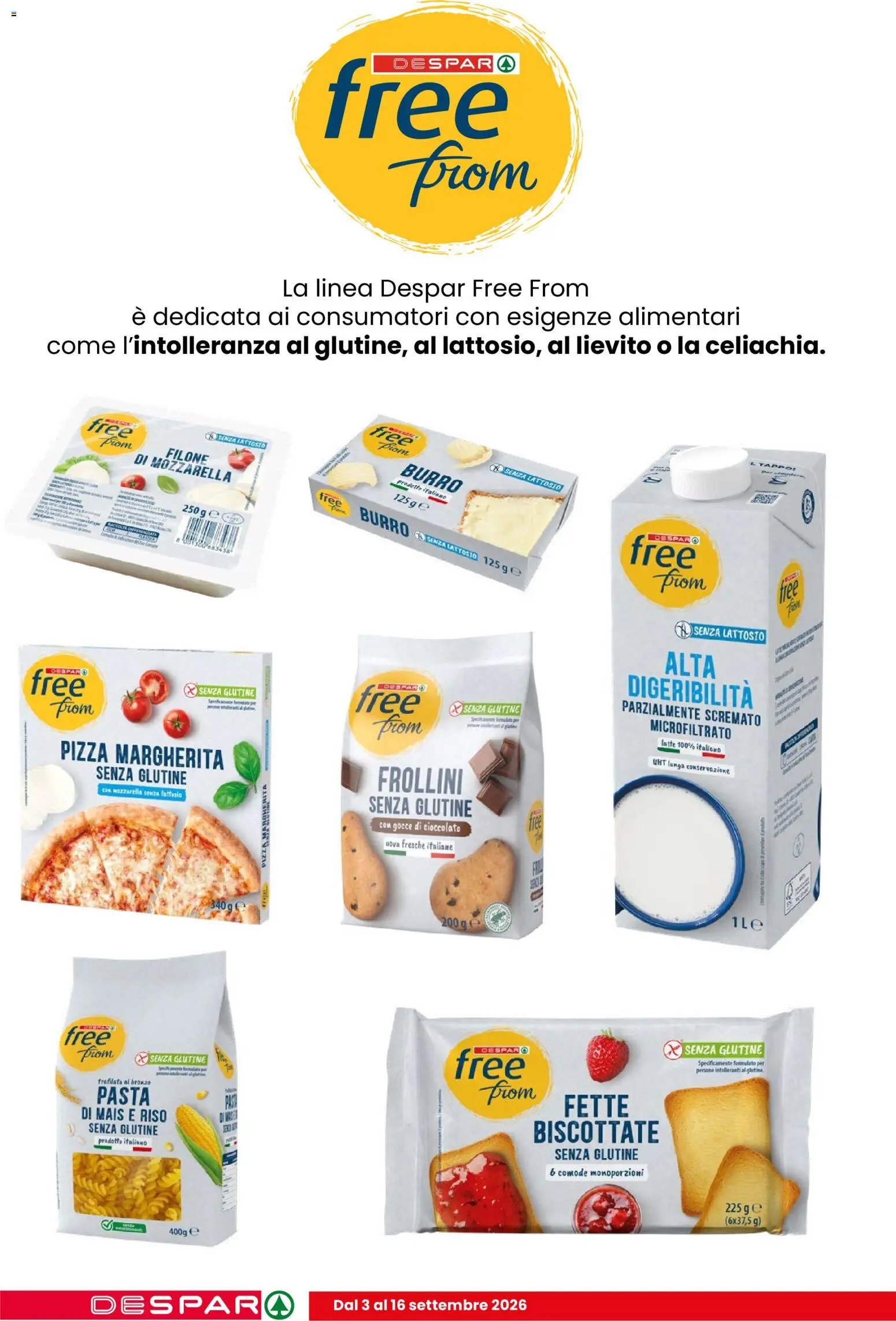 Volantino Despar del 03/09/2026 | Pagina: 8 | Prodotti: Mozzarella senza lattosio, Burro, Lievito, Senza lattosio
