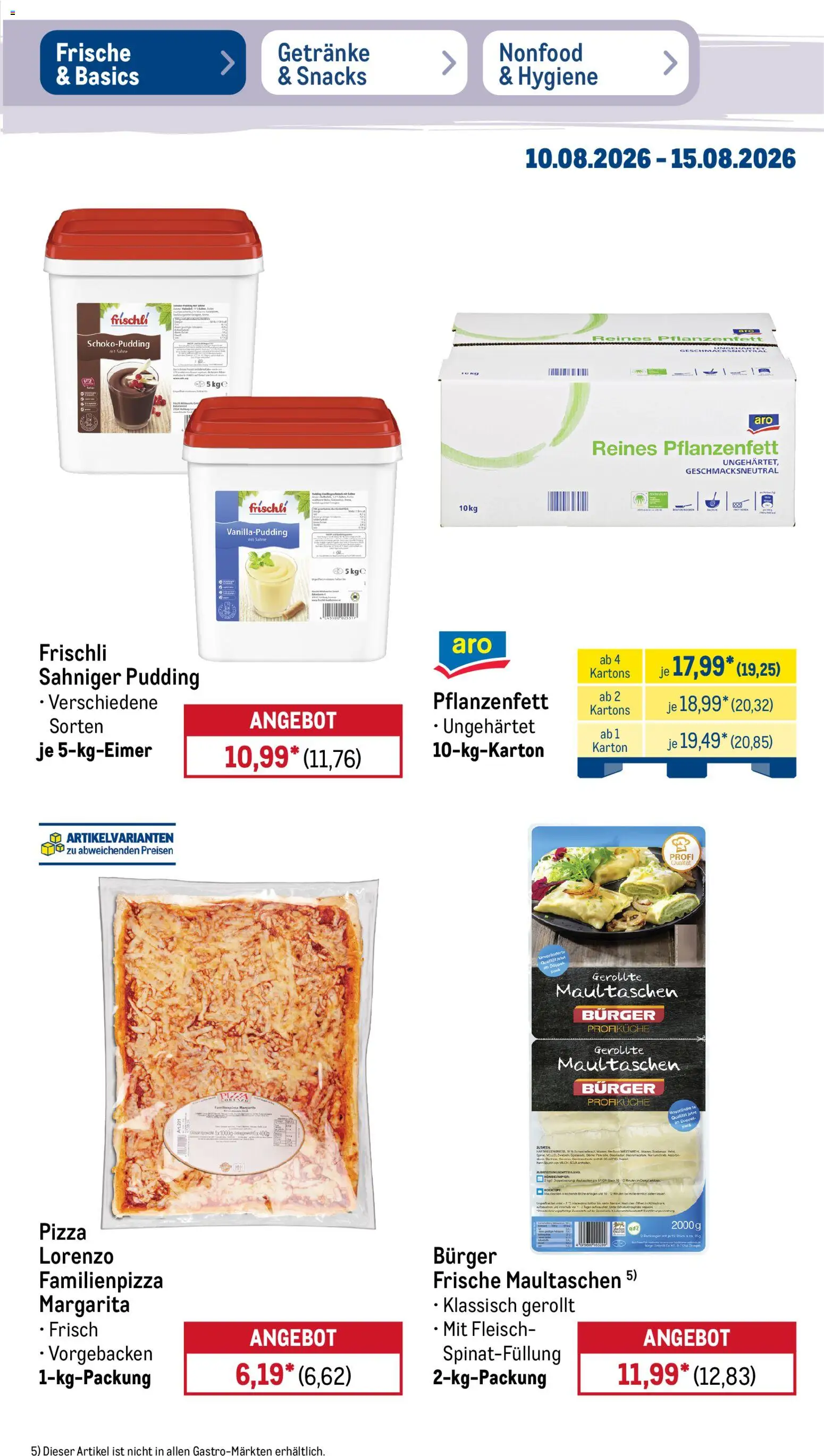 Metro NonFood-Angebote – gültig ab 10.08.2026 | Seite: 45 | Produkte: Pudding, Pizza, Maultaschen, Sahne
