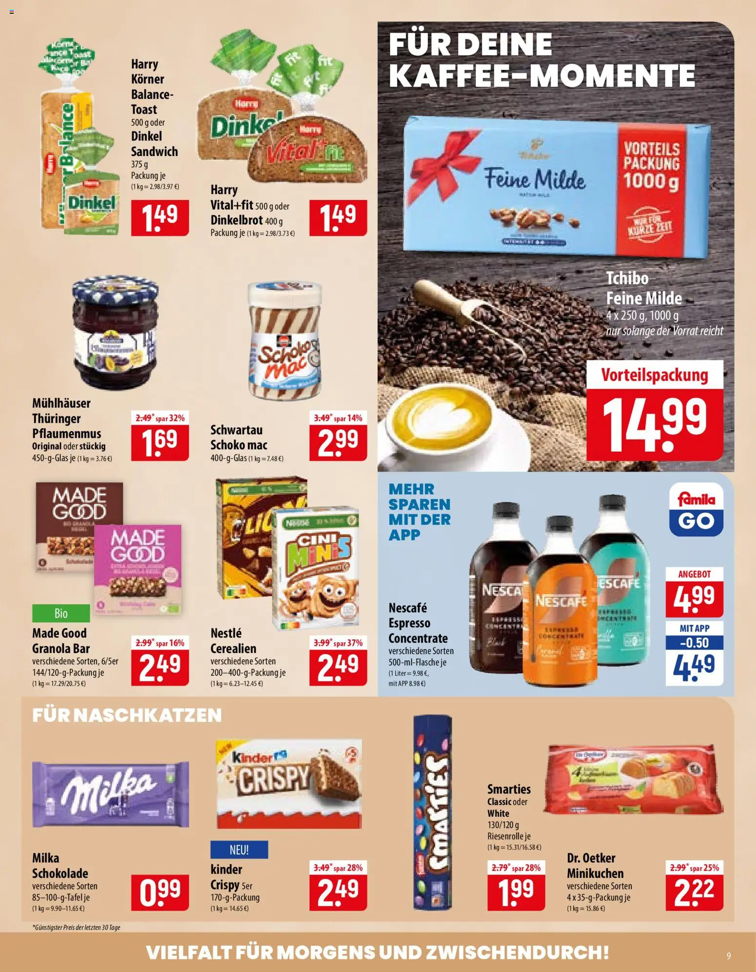Famila Prospekt – gültig ab 17.08.2026 | Seite: 9 | Produkte: Nescafe, Toast, Schokolade, Smarties