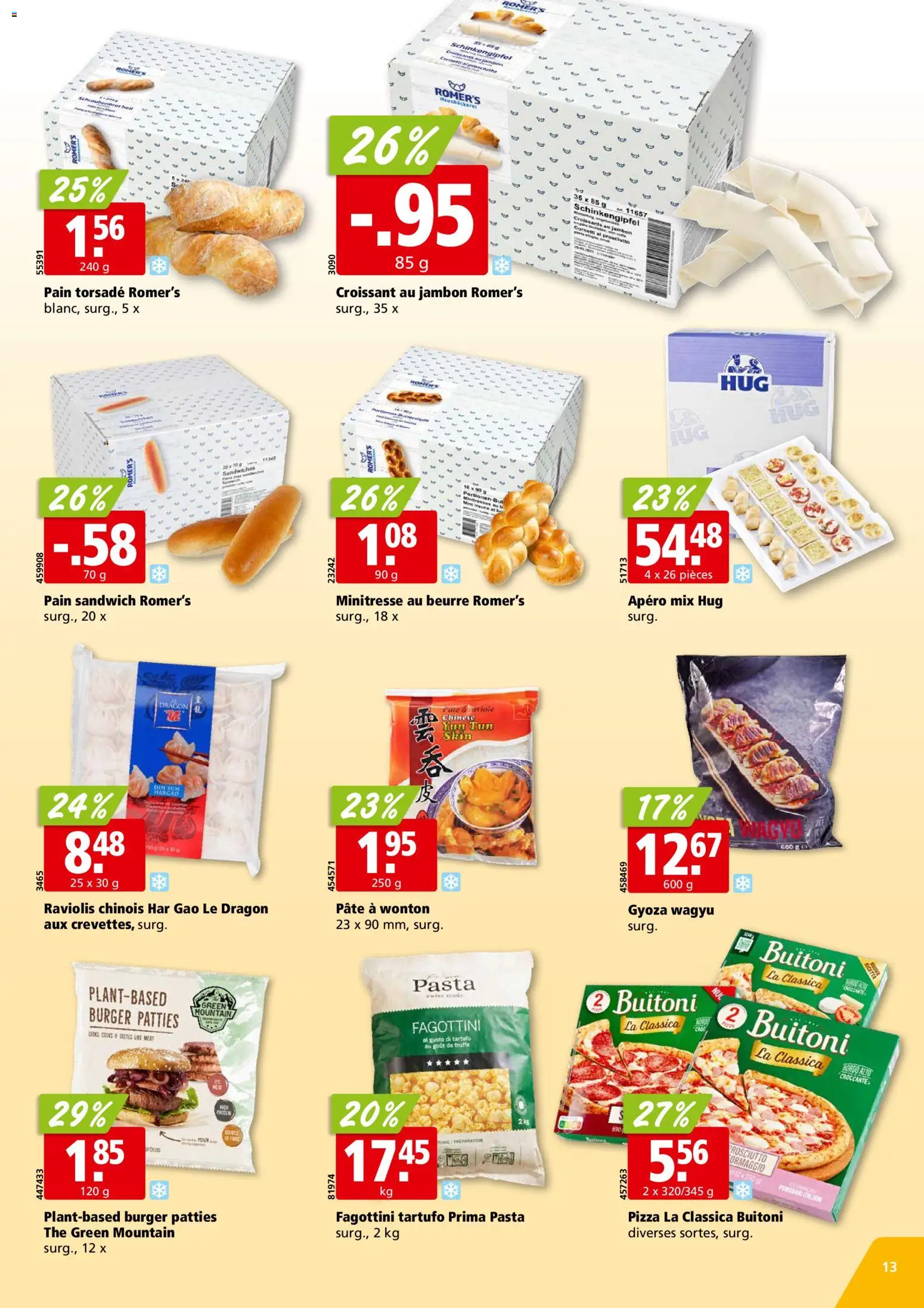 Aligro aktionen Chavannes, Matran, Genève, Sion – gültig ab 24.08.2026 | Seite: 13 | Produkte: Burger, Pizza, Pasta