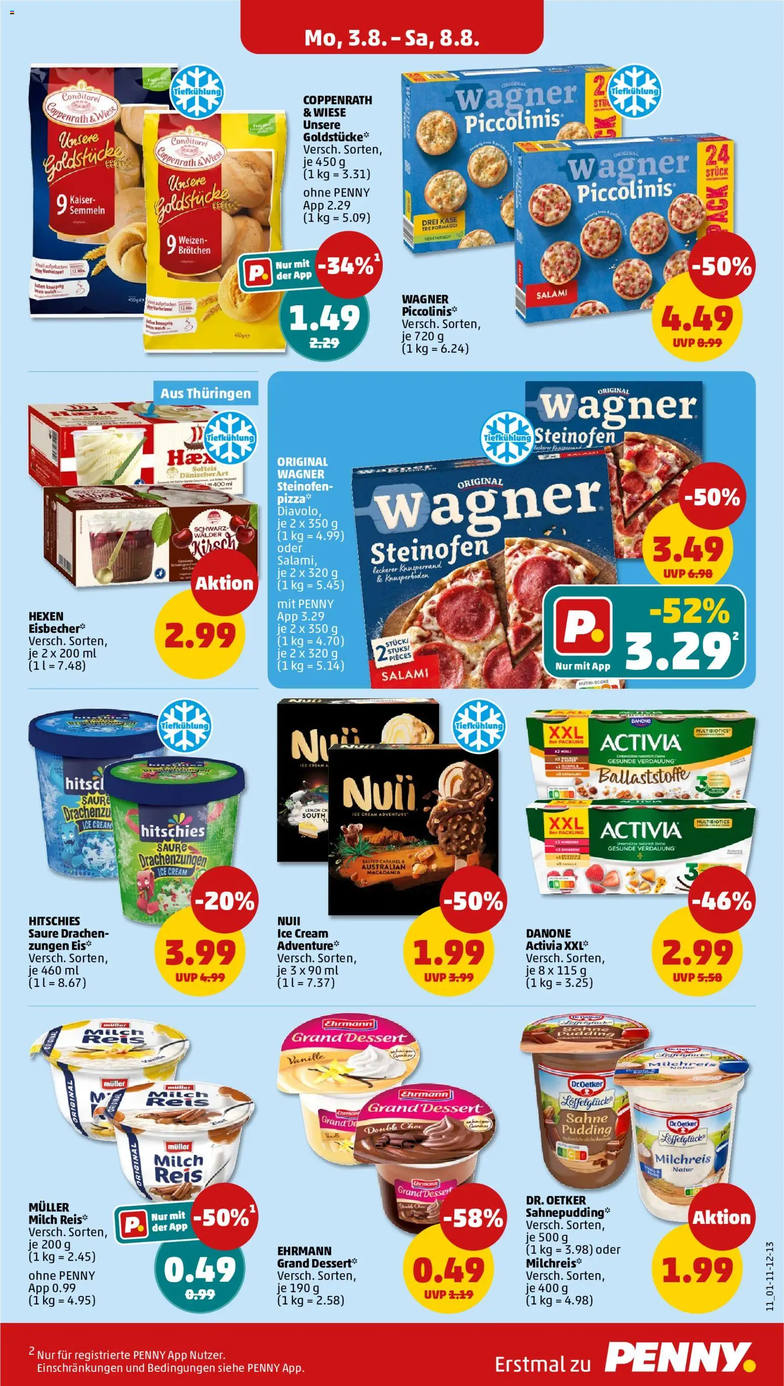 Penny Prospekt – gültig ab 03.08.2026 | Seite: 15 | Produkte: Pizza, Reis, Sahne, Eis