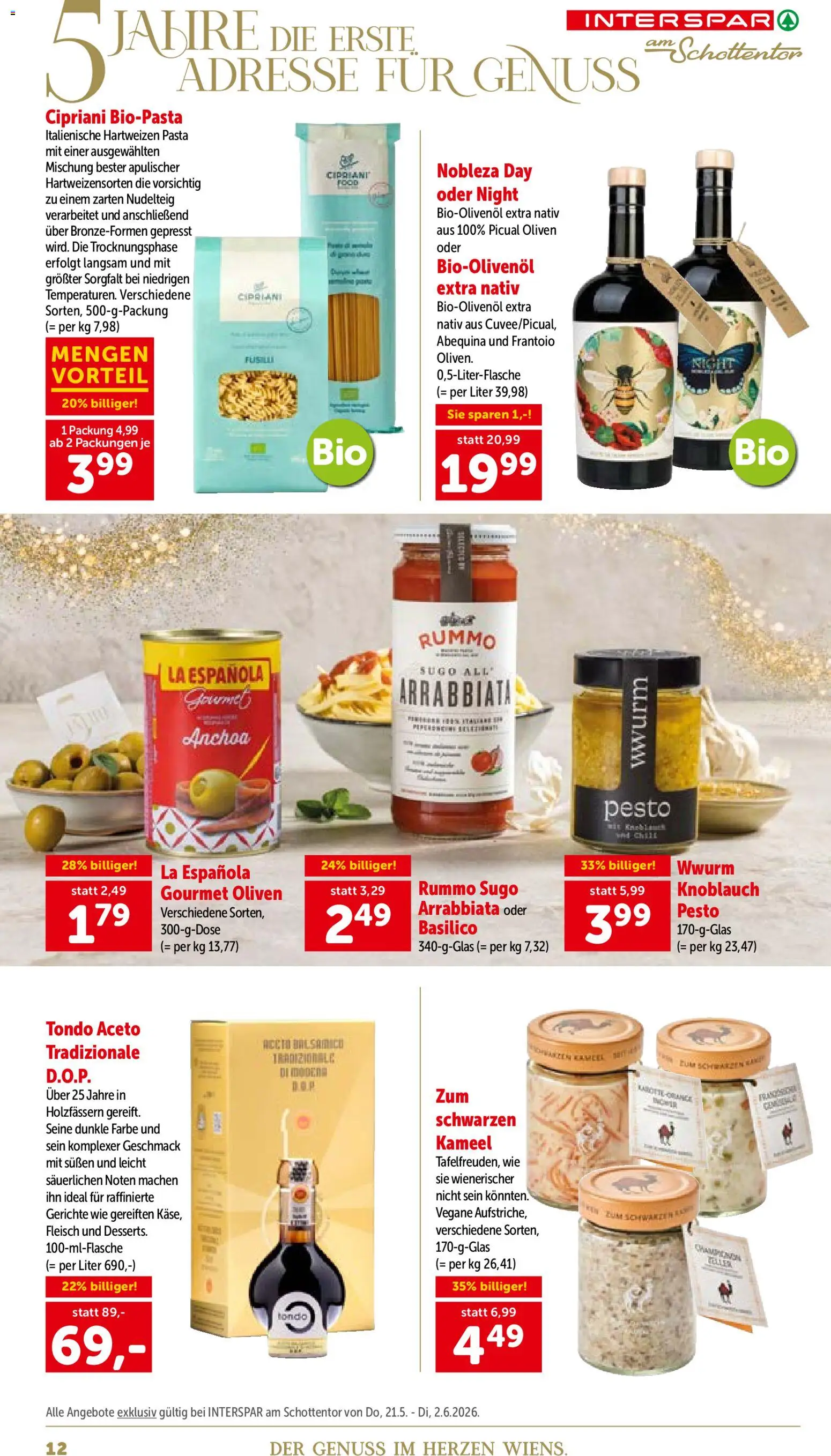 Interspar 5 Jahre am Schottentor gültig ab 21.05.2026 | Seite: 12 | Produkte: Pasta, Knoblauch, Szeder
