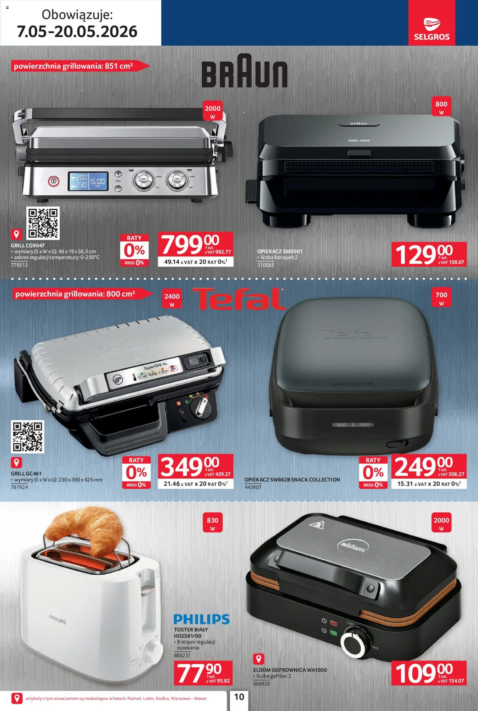 Selgros cash&carry gazetka - Elektro AGD od 07.05.2026 | Strona: 10 | Produkty: Grill, Toster, Gofrownica, Tefal