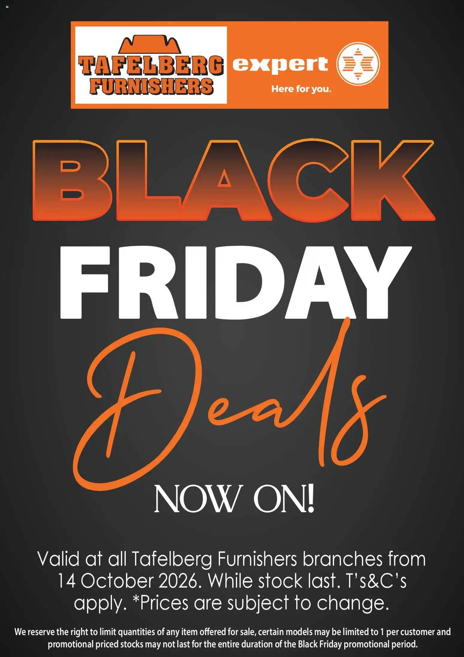 New Tafelberg Furnishers catalogue – valid from 14/10/2026 | Page: 1 | Products: Stock