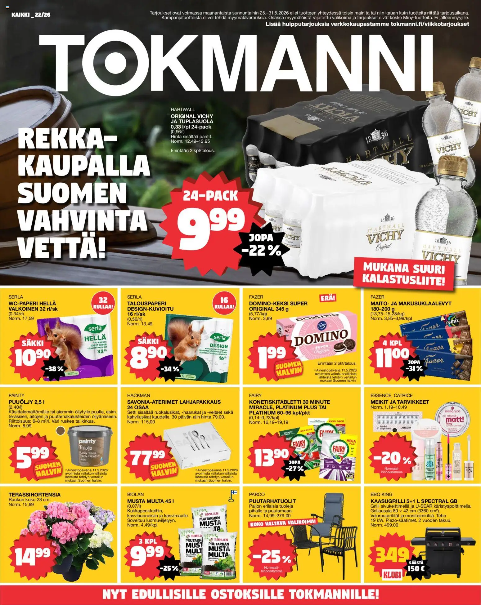 Tokmanni tarjoukset – voimassa 25.05.2026 alkaen | Sivu: 1 | Tuotteet: Hella, Multa, Maito, Voi