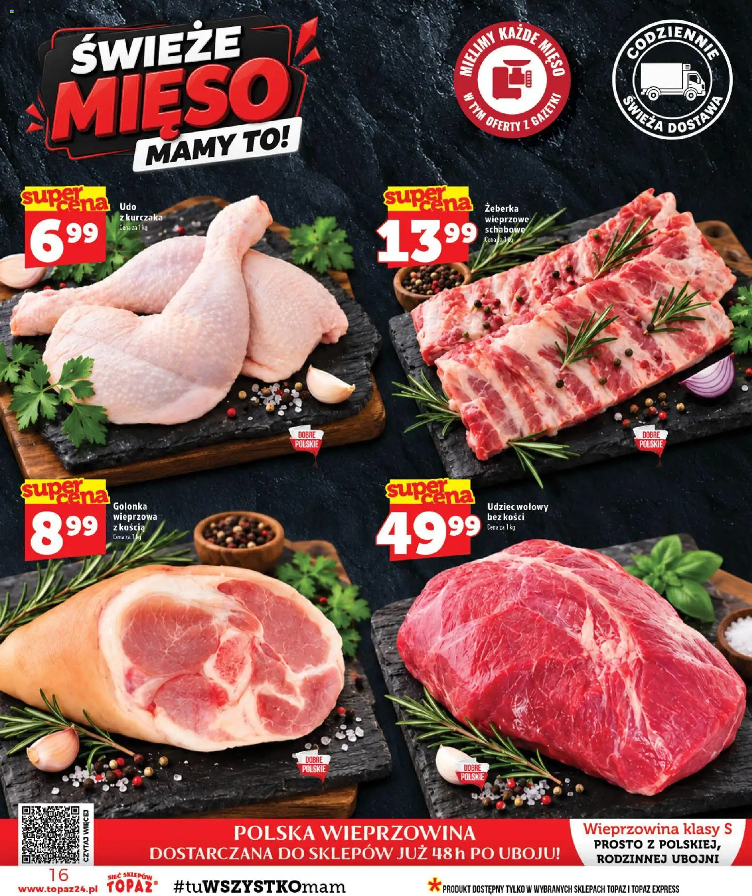 Topaz gazetka od 15.10.2026 | Strona: 16 | Produkty: Golonka, Udziec wołowy, Mięso, Wieprzowina