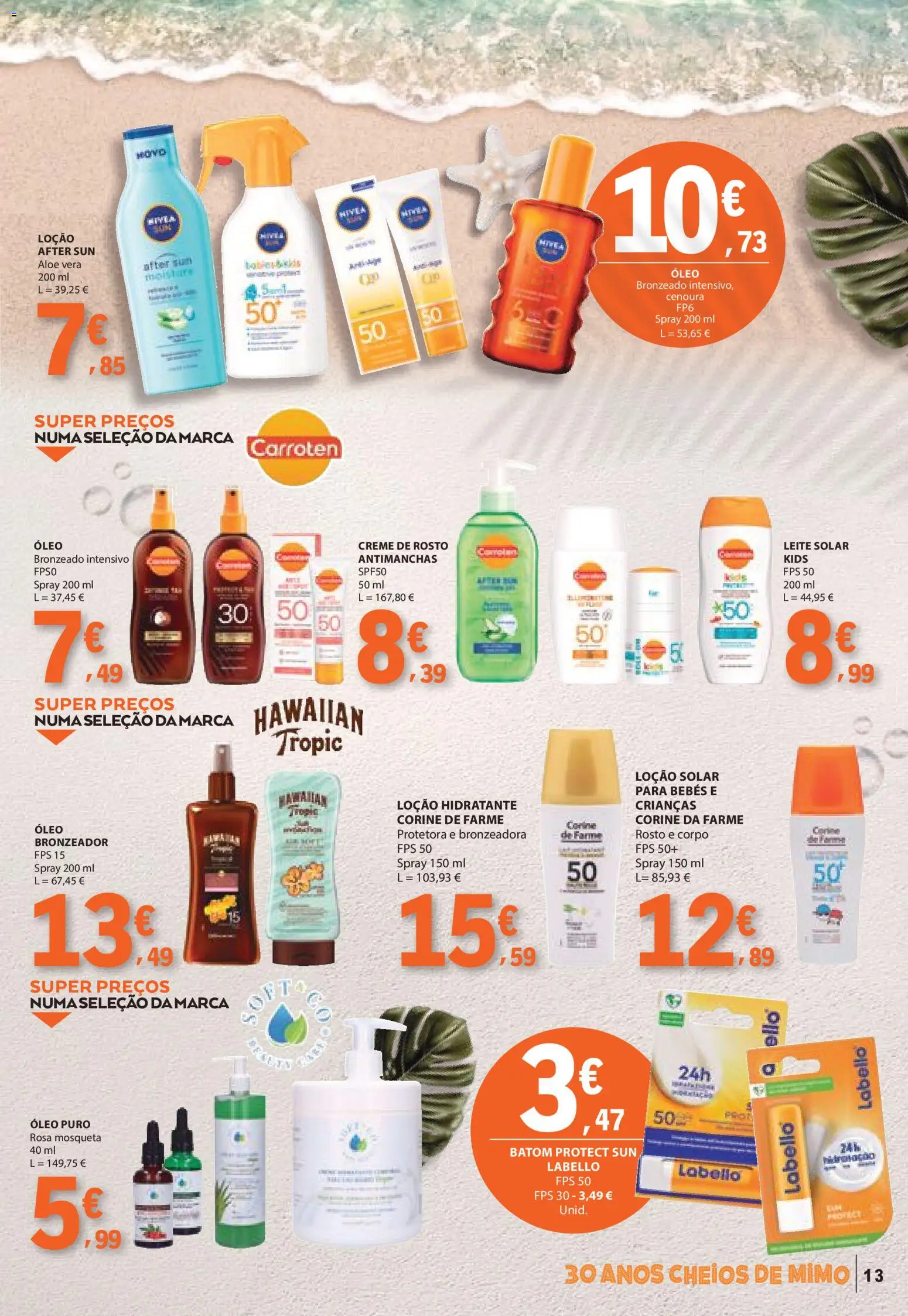 E.Leclerc folheto Especial Praia │ válido de 09.06.2026 | Página: 13 | Produtos: Bronzeador, Leite, Cenoura, Creme