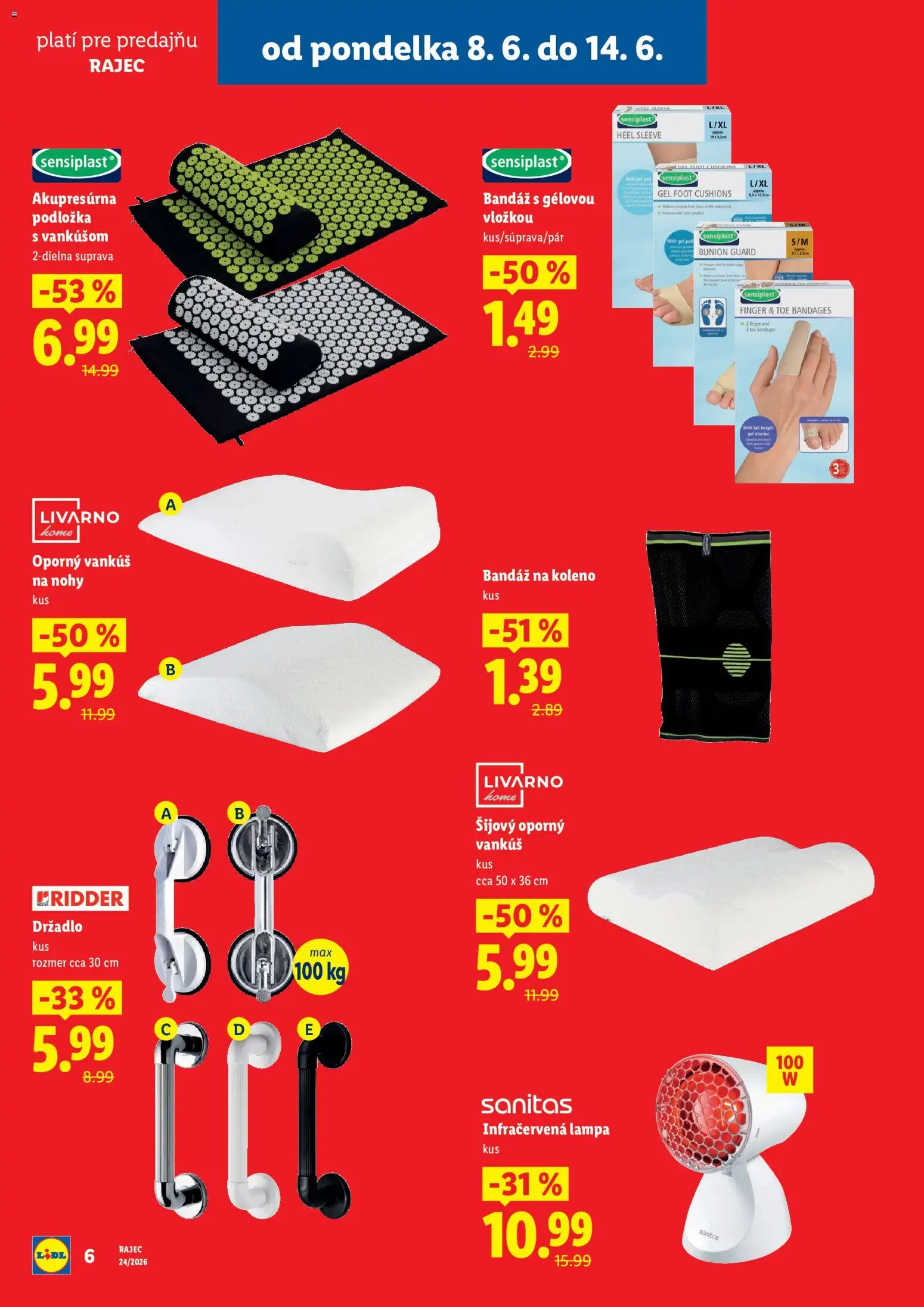 Nové Lidl akcie – leták je platný od 08.06.2026 | Strana: 6 | Produkty: Vankúš, Lampa