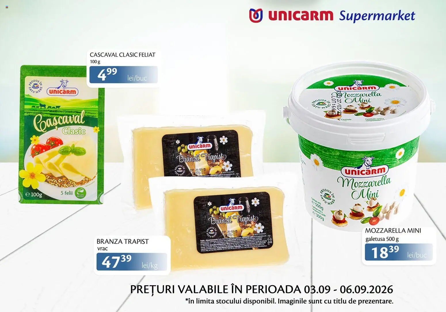 Noul catalog Unicarm – valabil de la 03.09.2026 | Pagină: 5 | Produse: Cașcaval, Mozzarella, Brânză
