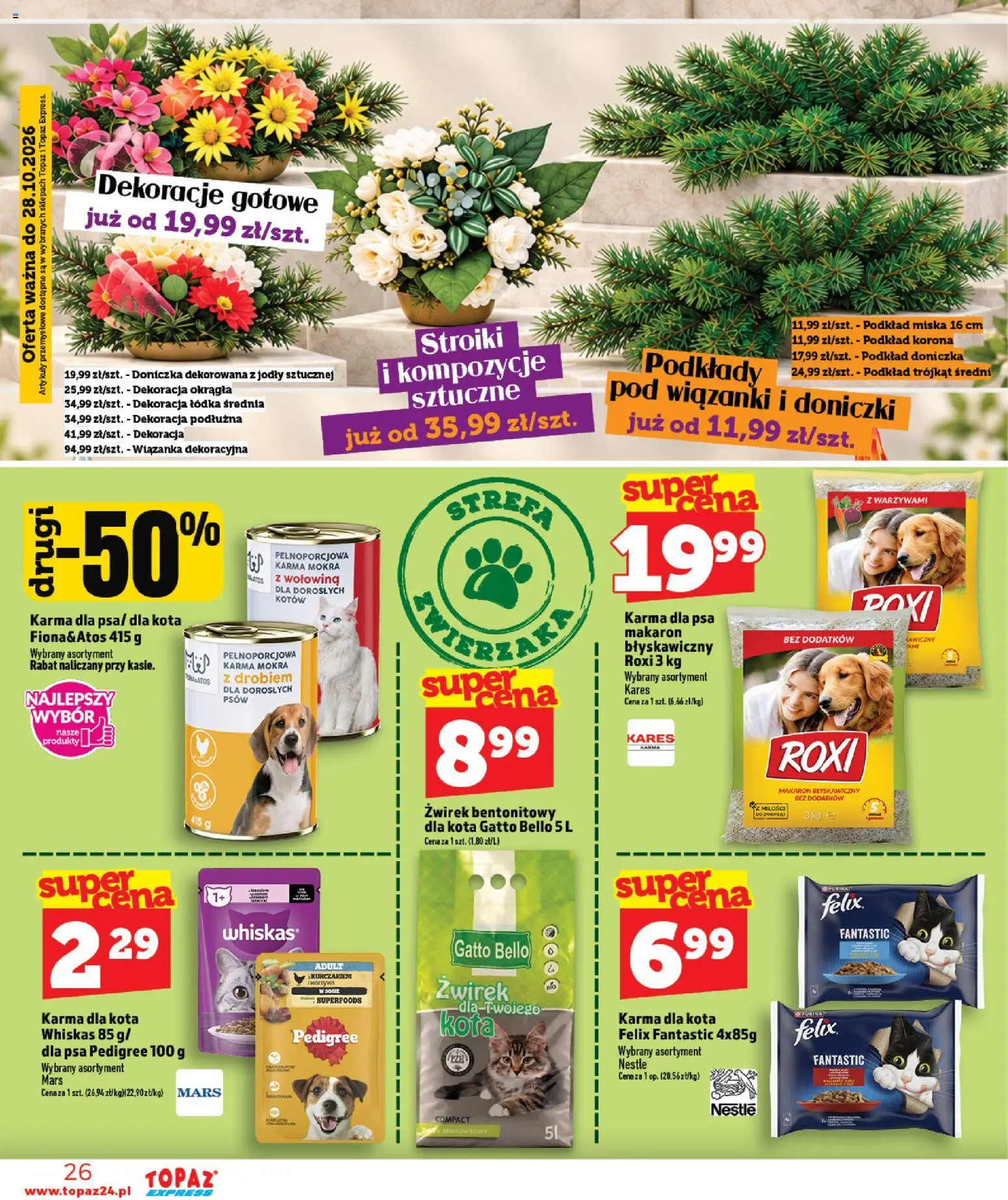 Topaz gazetka - Express od 15.10.2026 | Strona: 26 | Produkty: Dekoracje, Karma mokra, Doniczka, Wołowina