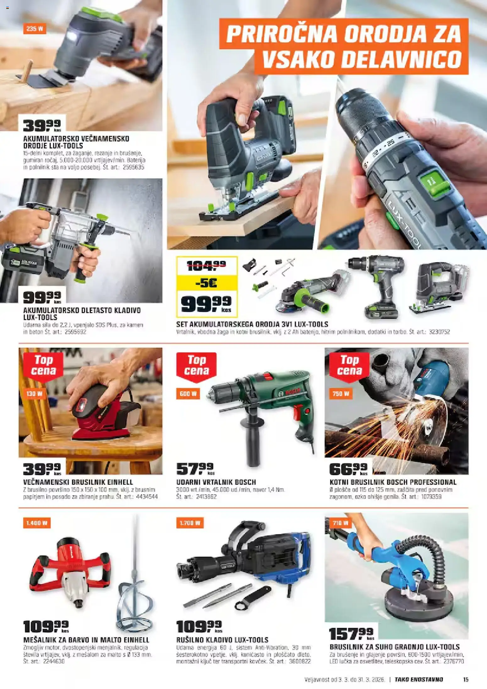 Novi OBI katalog ponudbe – veljaven od 03.03.2026 | Stran: 15 | Izdelki: Orodje, Polnilnik, Beton, Vrtalnik