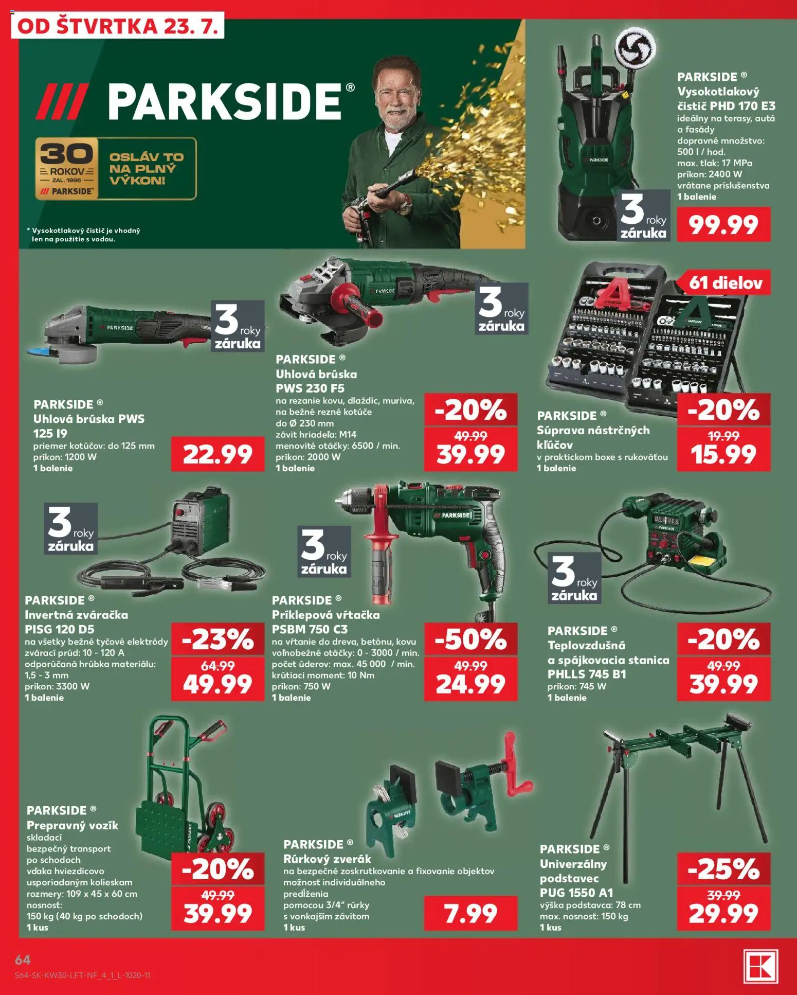 Nové Kaufland akcie – leták je platný od 23.07.2026 | Strana: 64 | Produkty: Zváračka, Uhlová brúska, Parkside