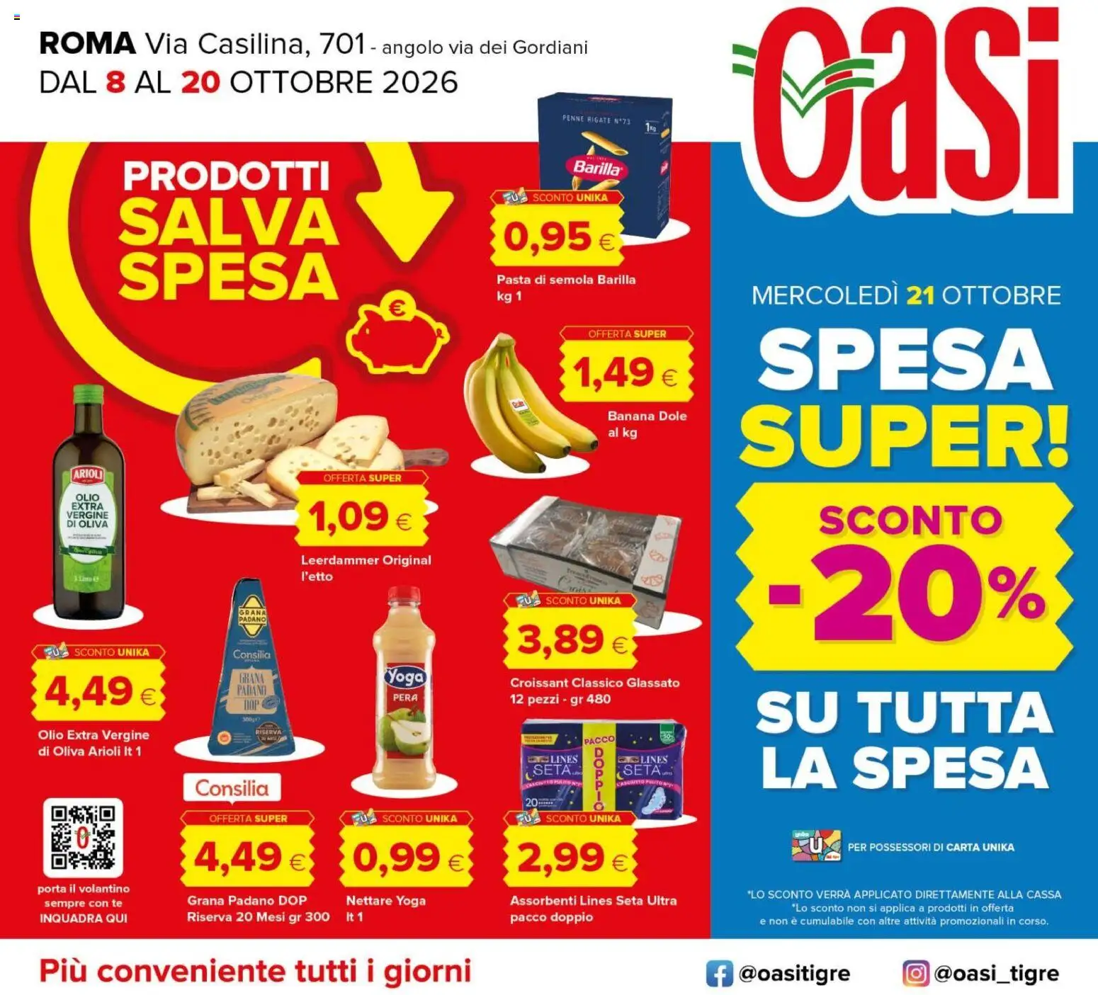 Volantino Oasi del 08/10/2026 | Pagina: 1 | Prodotti: Olio, Pasta, Olio extra vergine, Semola