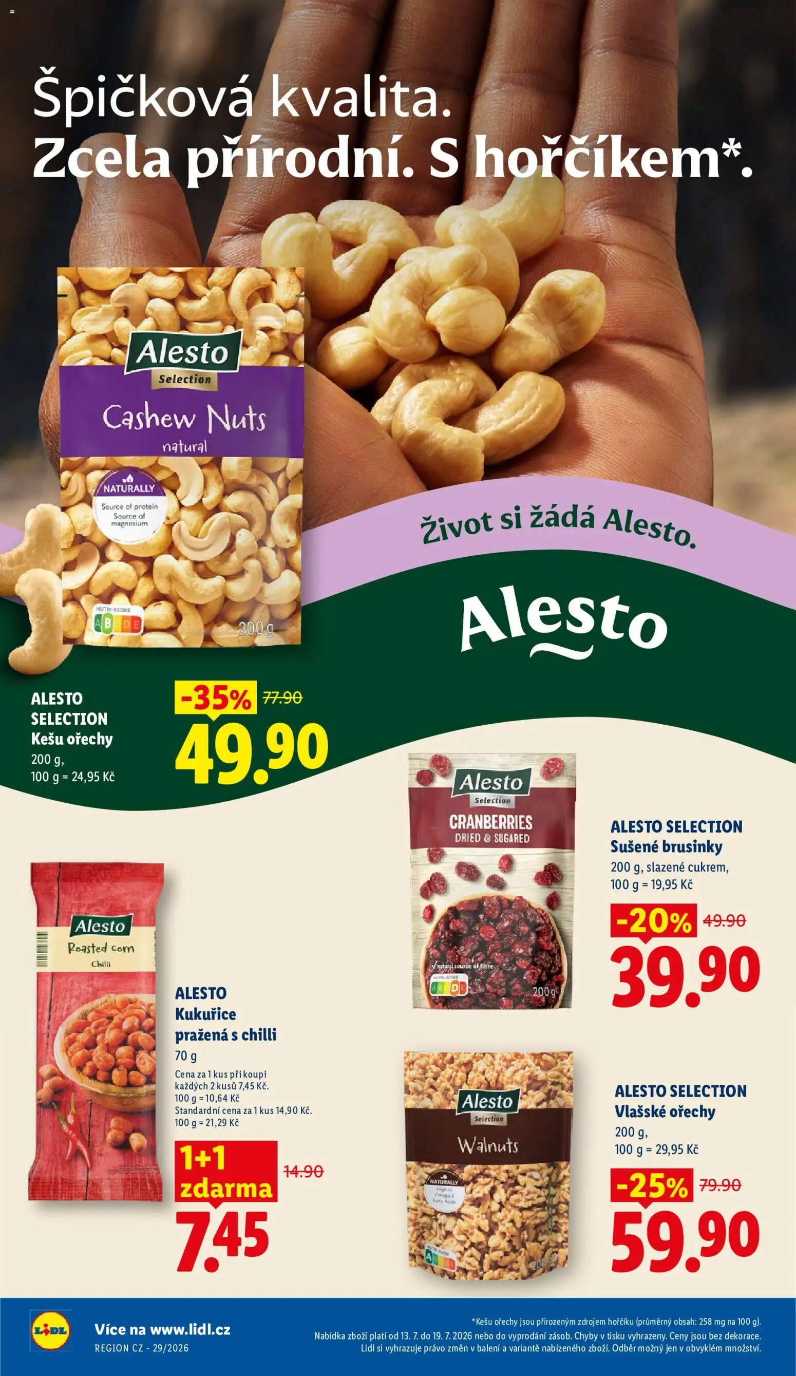 Lidl leták od 13.07.2026 | Strana: 2 | Produkty: Kešu ořechy, Ořechy, Brusinky, Protein