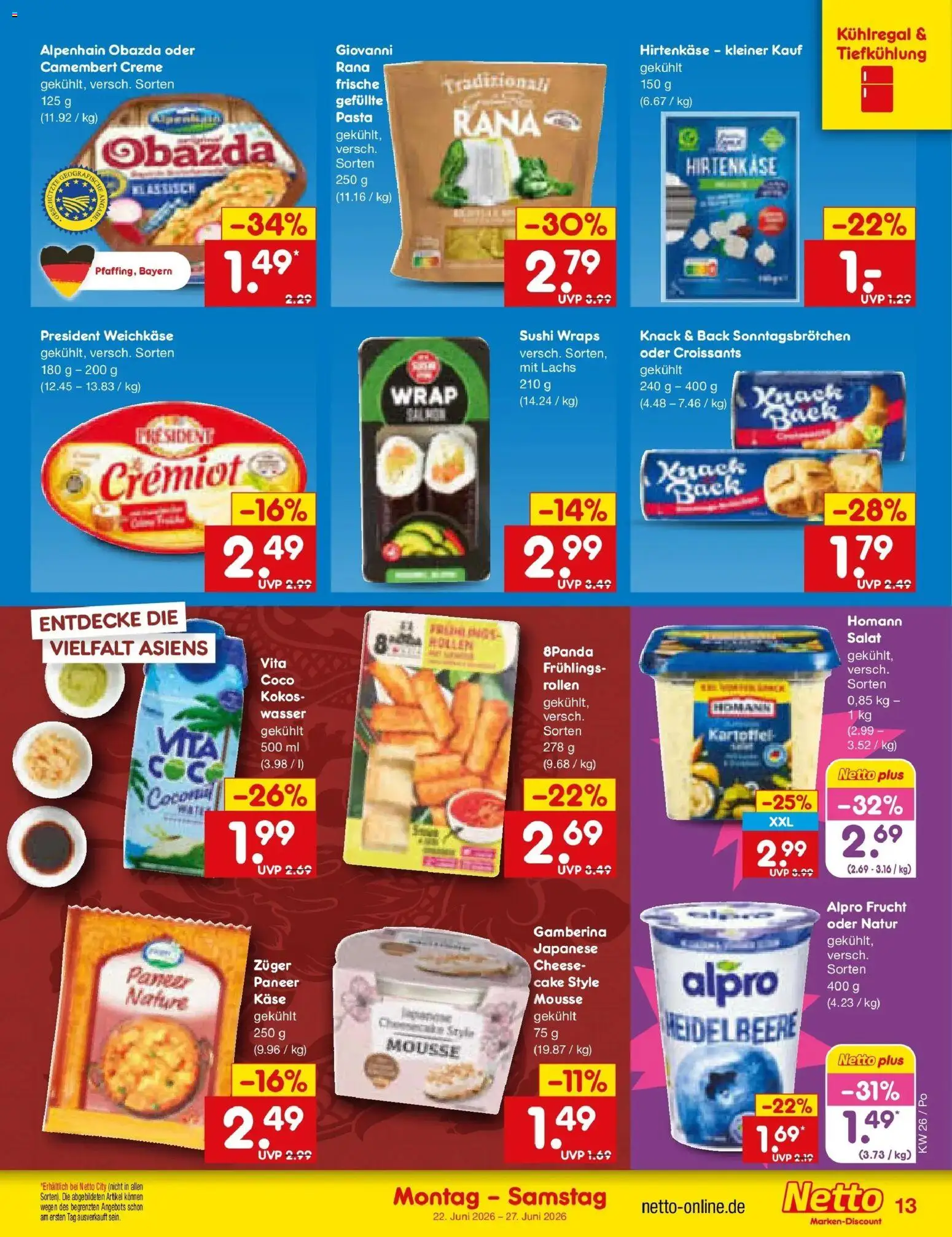 Netto Marken-Discount Prospekt Regensburg – gültig ab 21.06.2026 | Seite: 15 | Produkte: Lachs, Alpro, Wasser, Pasta