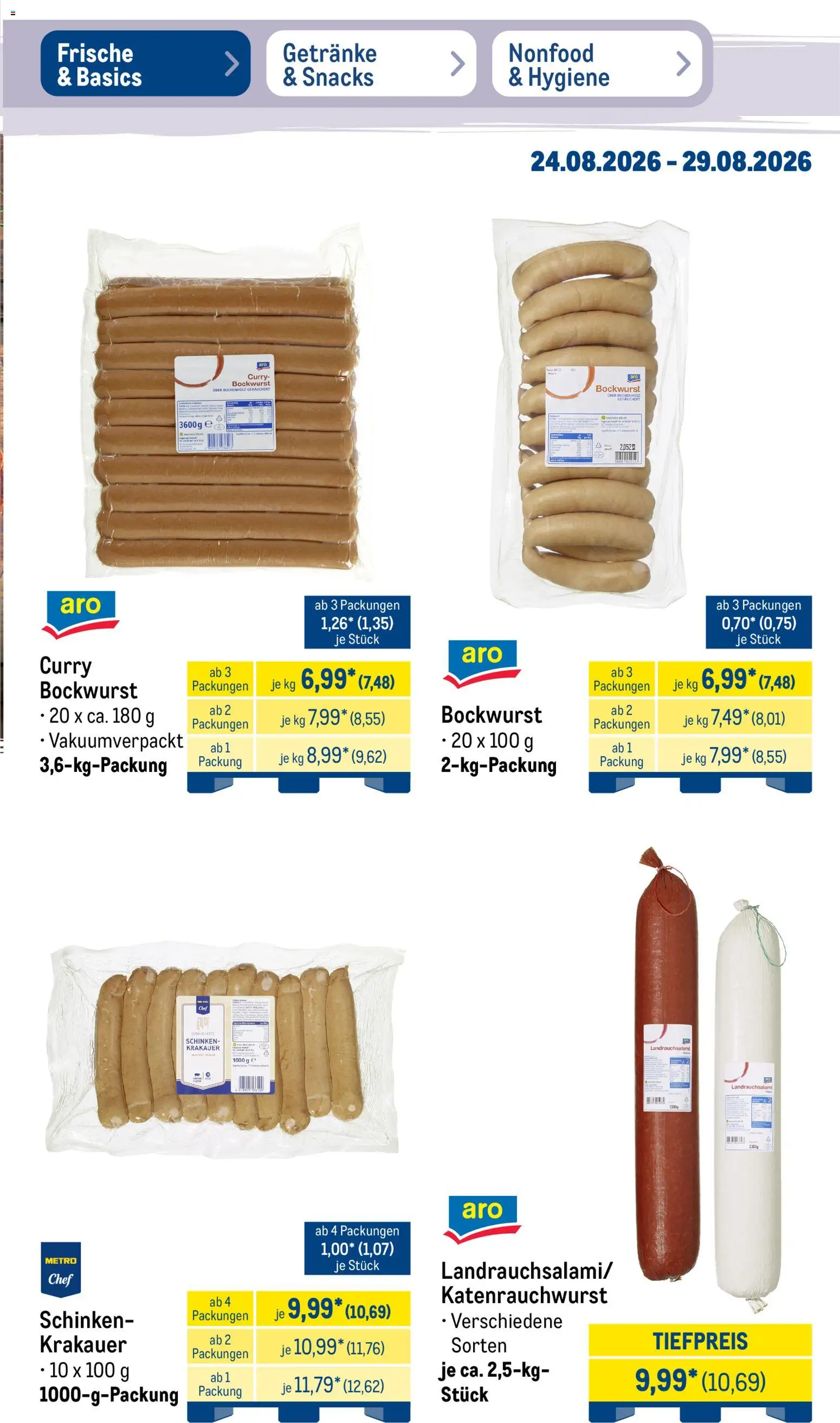 Metro NonFood-Angebote – gültig ab 24.08.2026 | Seite: 42 | Produkte: Bockwurst, Schinken