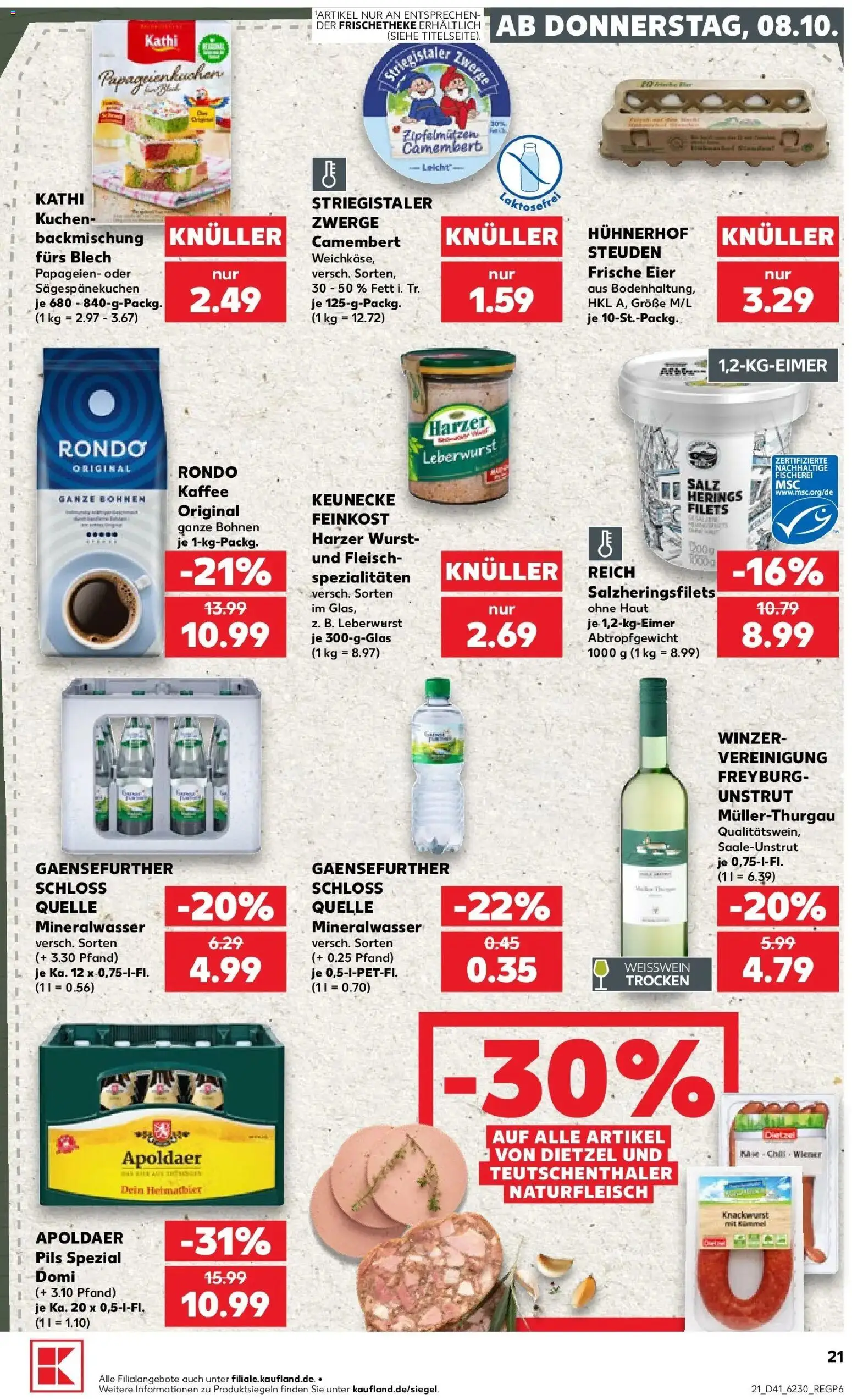 Prospekt Kaufland ab 08.10.2026 » Angebote Online zum Blättern | Seite: 21 | Produkte: Eier, Camembert, Wurst, Kuchen