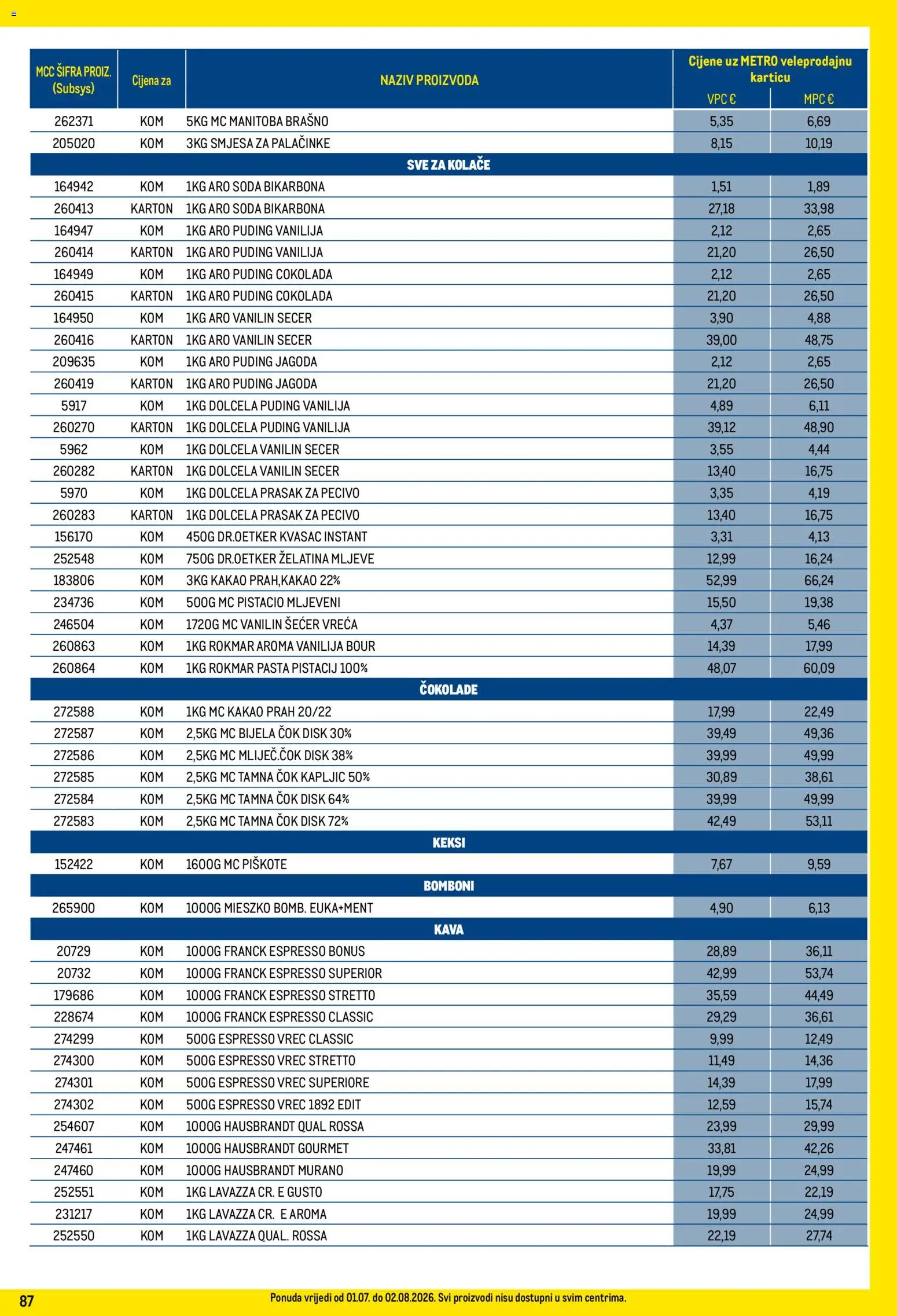 Metro katalog | vrijedi od 01.07.2026 | Stranica: 87 | Proizvodi: Prašak za pecivo, Puding, Keks, Brašno