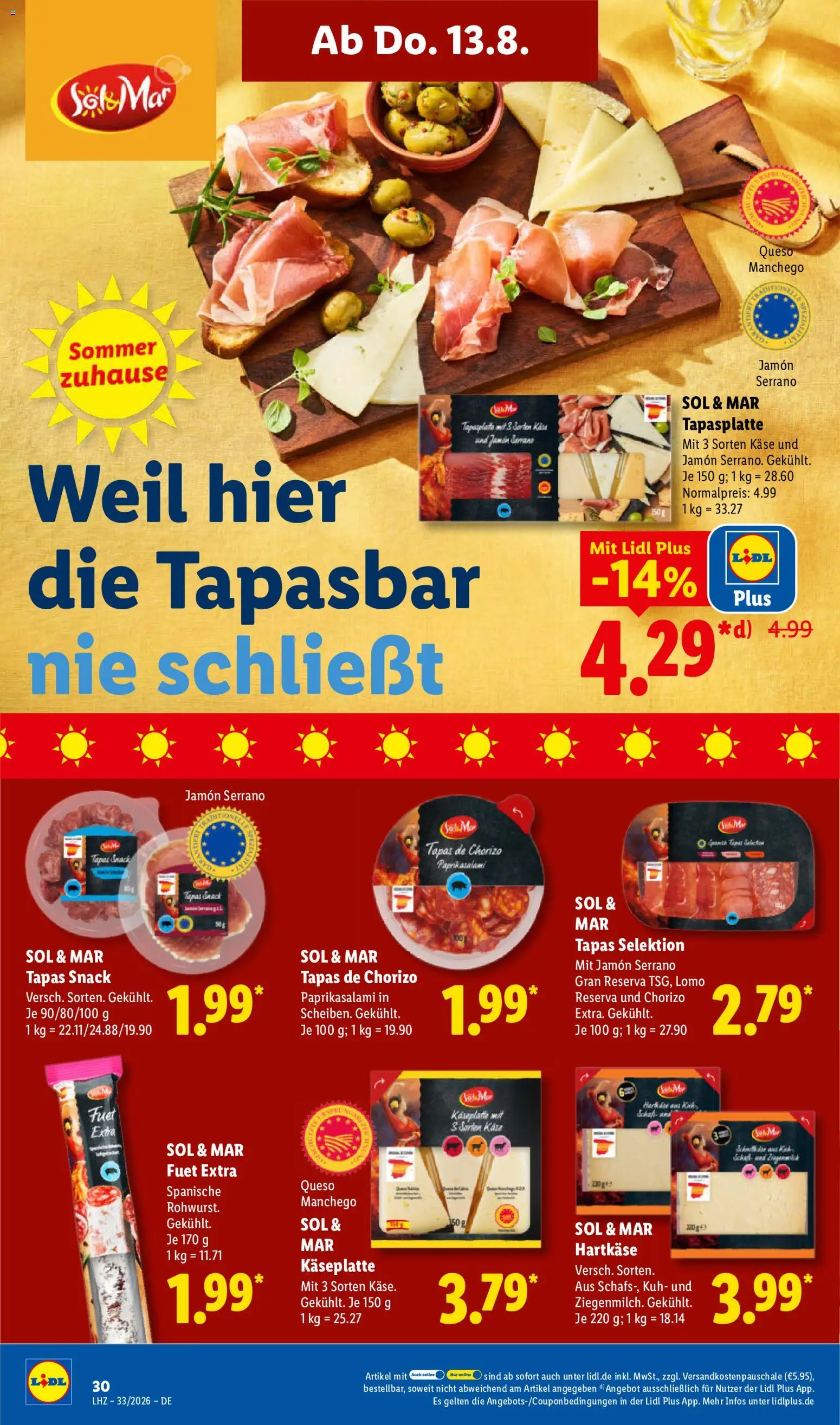 Lidl Německo leták od 10.08.2026 | Strana: 54 | Produkty: Fuet Extra, Tapas, Kaše, Fuet