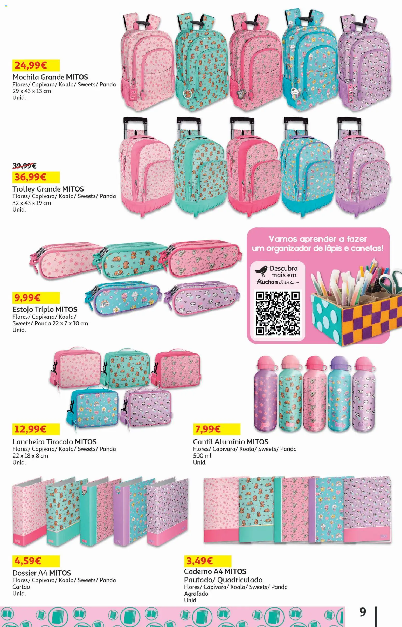 Auchan - Folheto Escolar │ válido de 05/08/2026 | Página: 9 | Produtos: Mochila, Caderno, Cantil, Organizador