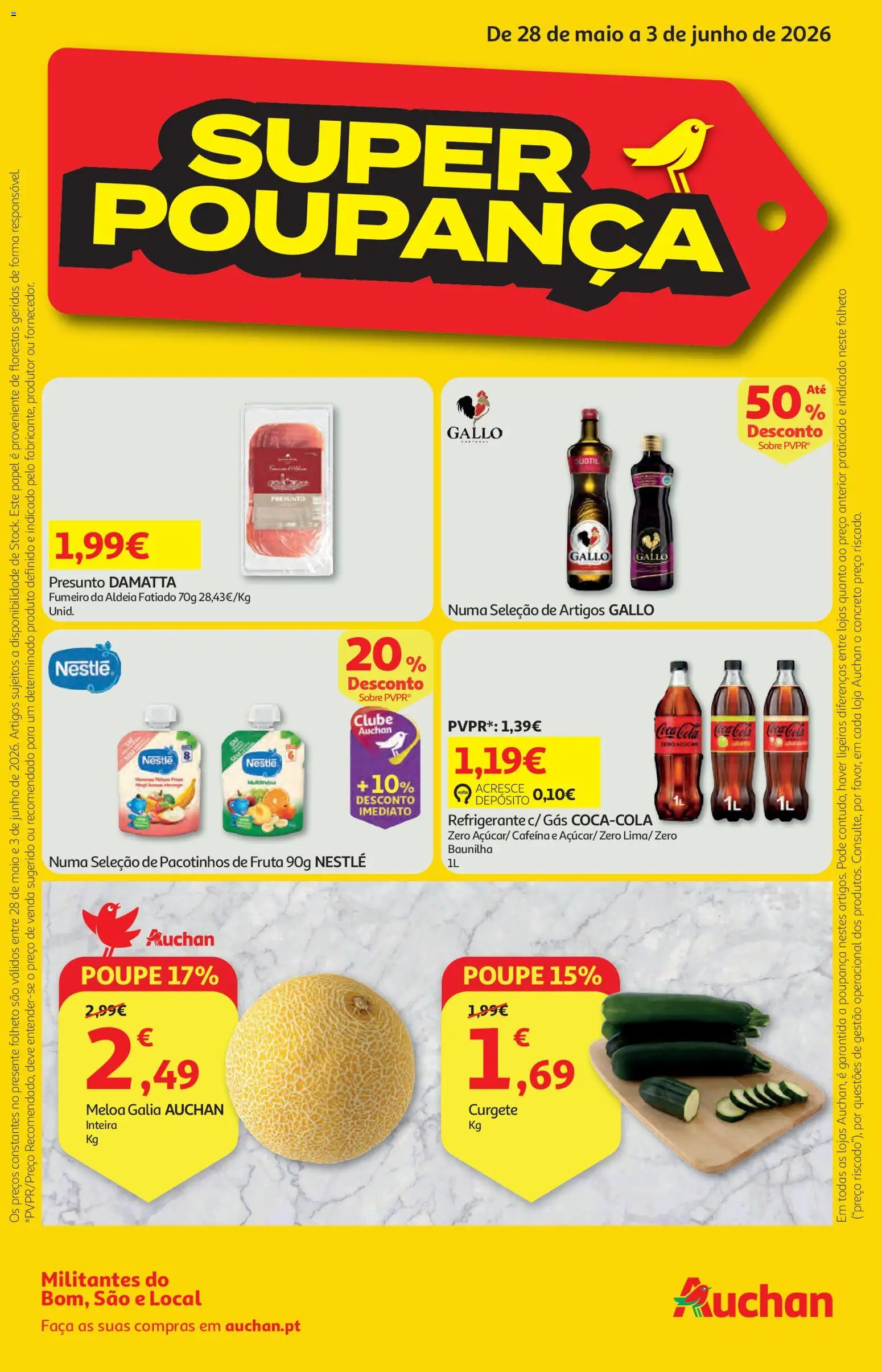 Auchan folheto │ válido de 28.05.2026 | Página: 1 | Produtos: Refrigerante, Faca, Curgete, Presunto