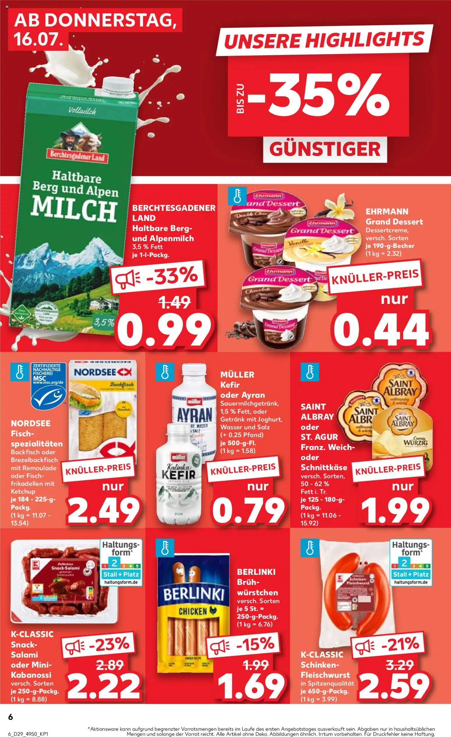Kaufland Prospekt Stuttgart – gültig ab 16.07.2026 | Seite: 6 | Produkte: Kefir, Milch, Salami, Ketchup