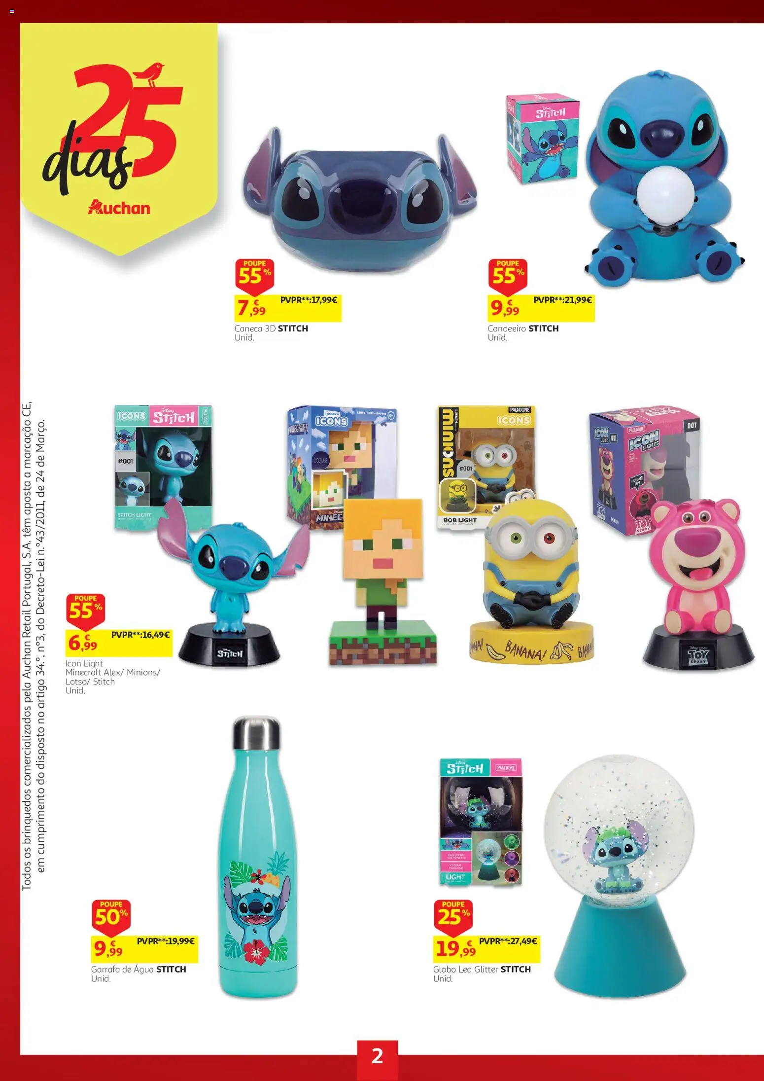 Auchan 25 dias │ válido de 07/10/2026 | Página: 2 | Produtos: Agua, Candeeiro, Caneca, Brinquedos