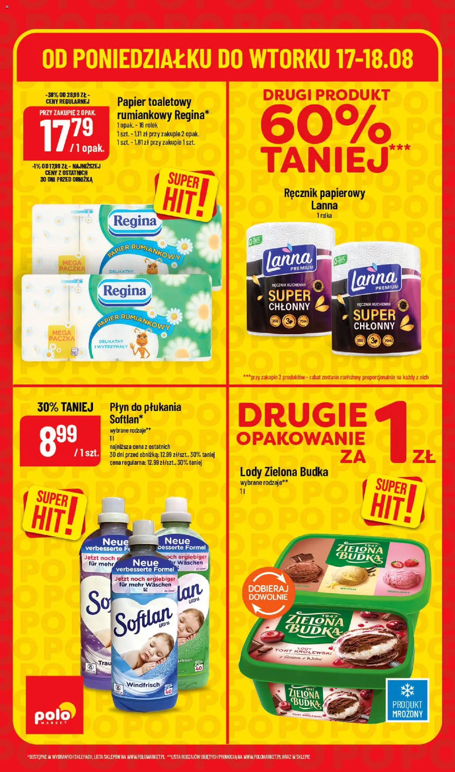 Nowa POLOmarket gazetka od jutra 17.08.2026 | Strona: 6 | Produkty: Płyn do płukania, Papier toaletowy, Lody, Ręcznik papierowy