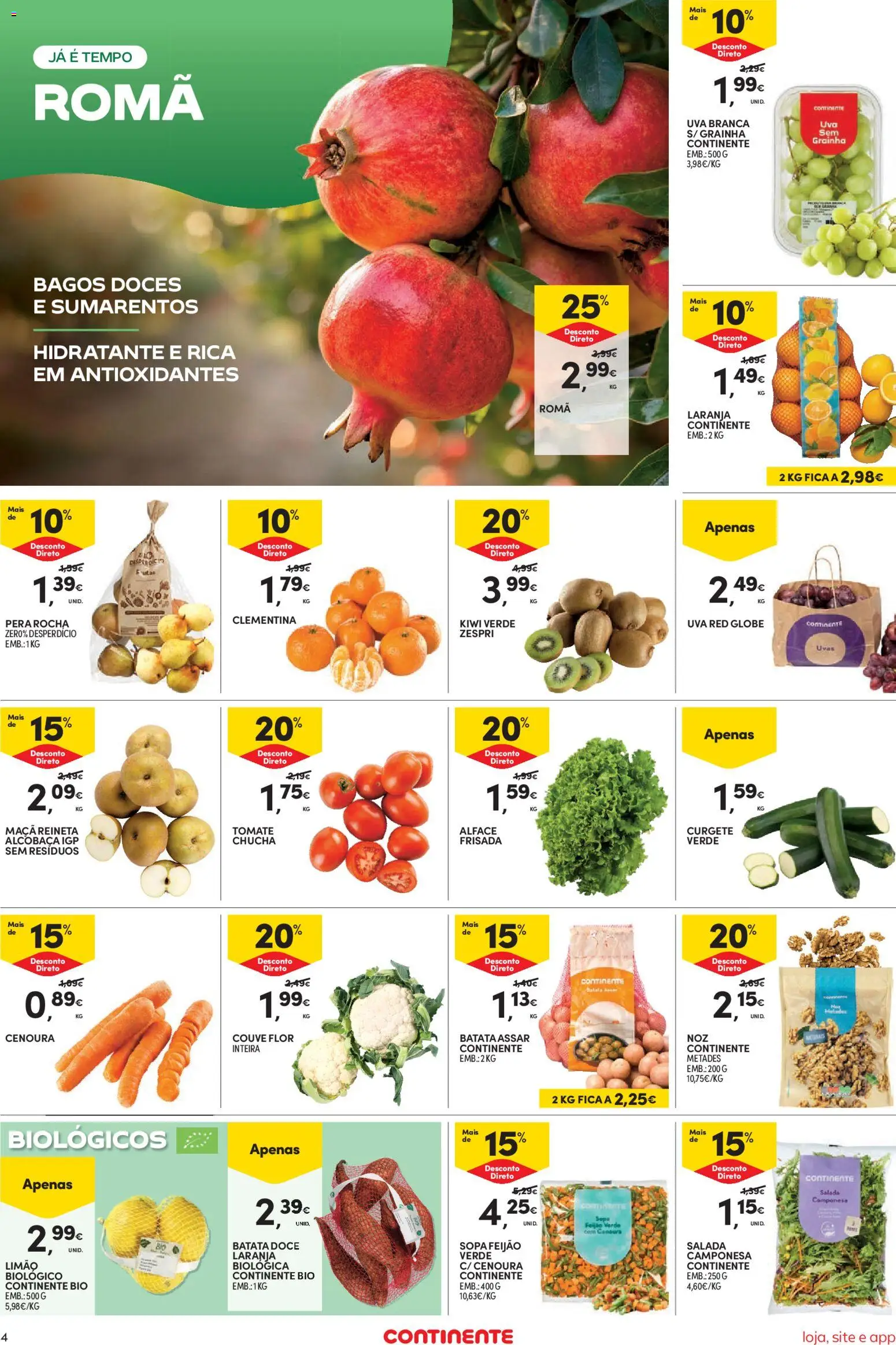 Continente folheto Bom Dia │ válido de 13/10/2026 | Página: 4 | Produtos: Romã, Sopa, Kiwi, Salada