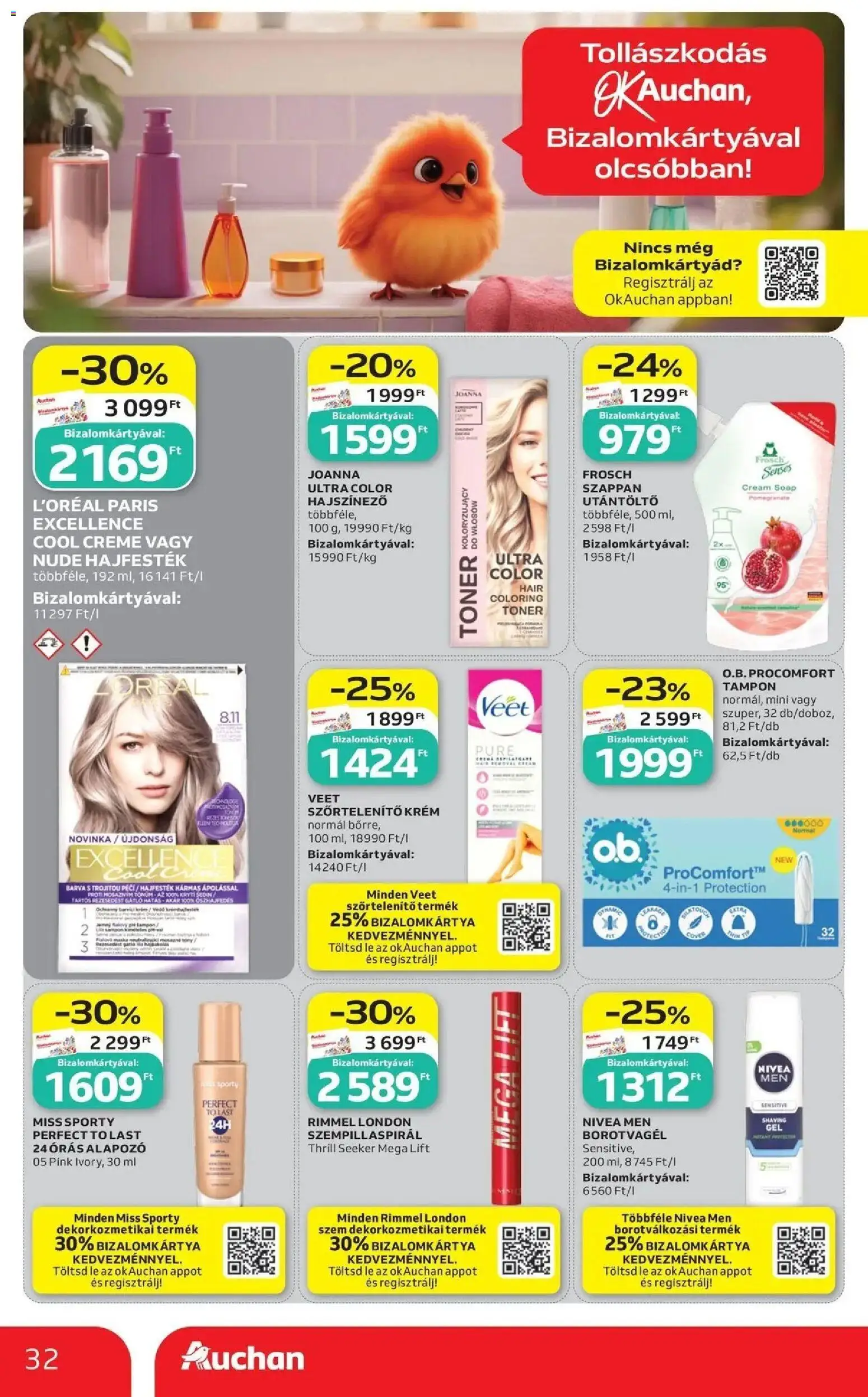 Auchan akciós újság Szolnok - 2026.08.13. -tól/töl > akció, lapozható szórólap 🛍️ | Oldal: 32 | Termékek: Utántöltő, Nivea, Szappan, Szőrtelenítő krém