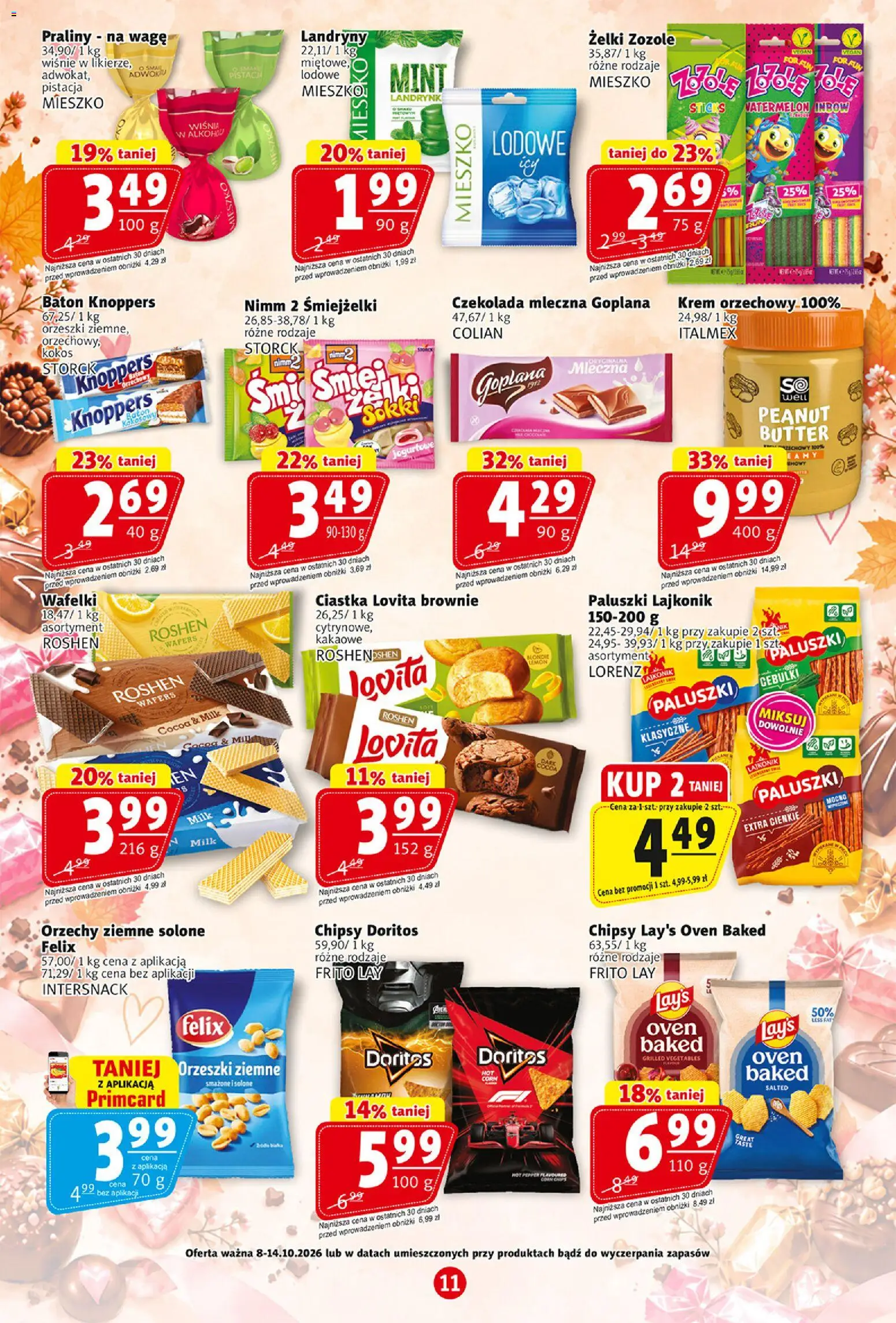 Prim Market gazetka od 08.10.2026 | Strona: 11 | Produkty: Knoppers, Czekolada mleczna, Orzeszki ziemne, Kokos