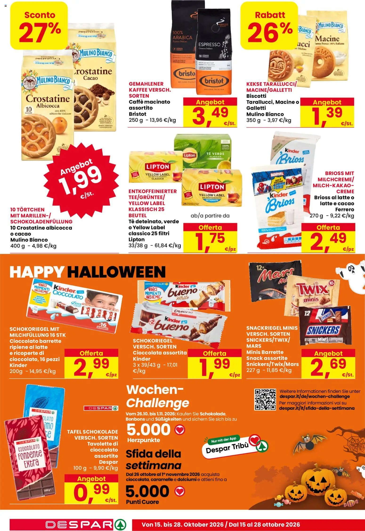 Volantino Despar del 15/10/2026 | Pagina: 14 | Prodotti: Tè, Caramelle, Sale, Cacao
