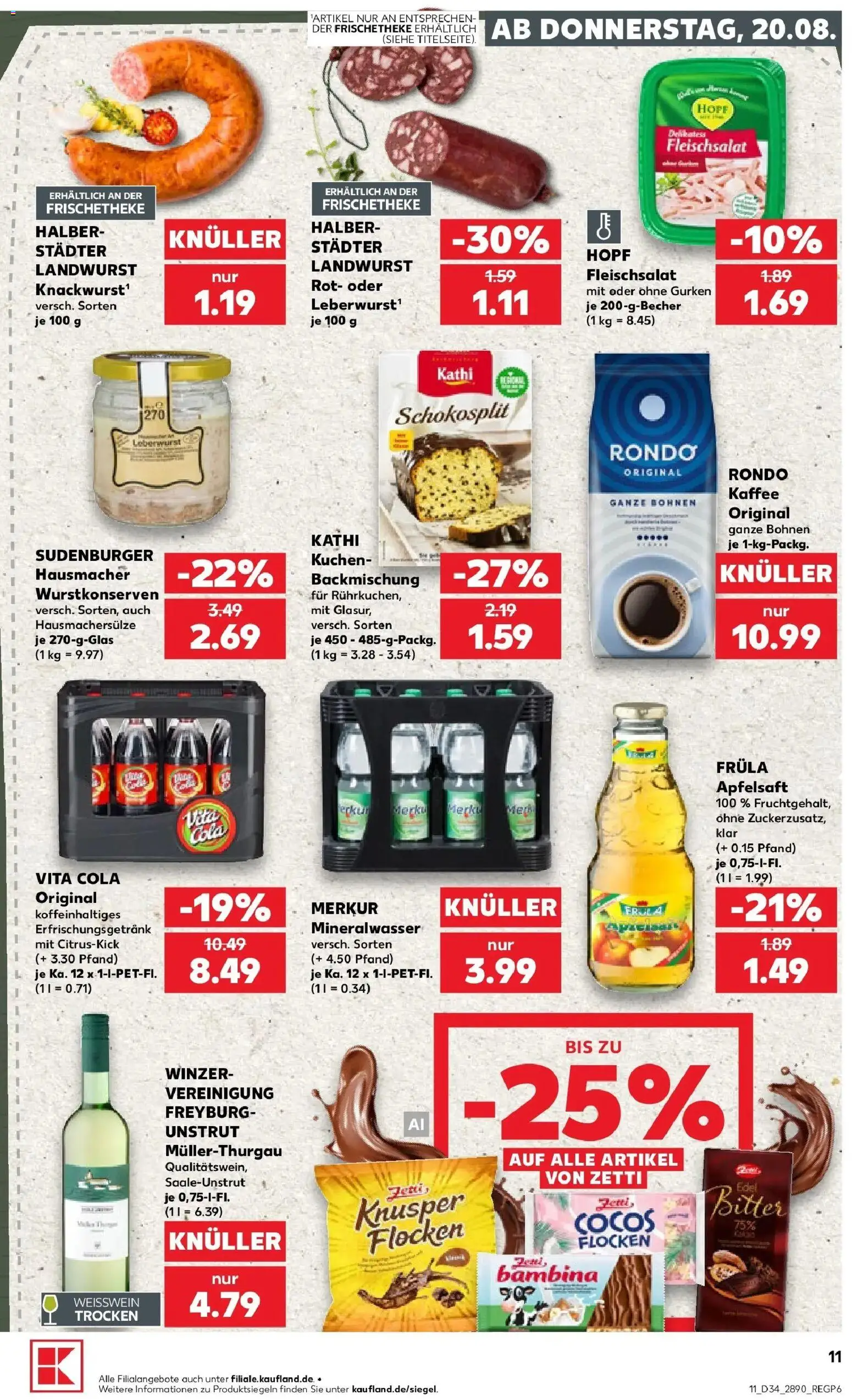 Prospekt Kaufland ab 17.08.2026 » Angebote Online zum Blättern | Seite: 22 | Produkte: Kaffee, Weißwein, Vita cola, Kuchen