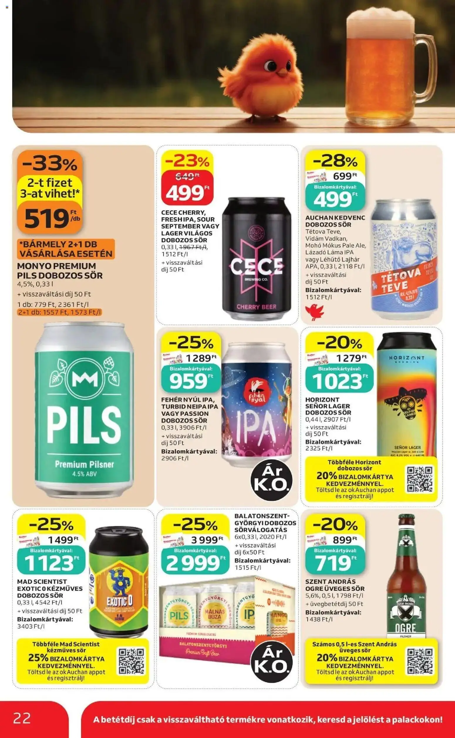 Auchan akciós ujság - amely érvényes a következő dátumtól: 2026.07.30. | Oldal: 22 | Termékek: Nyúl, Tévé, Üveges sör, Sör