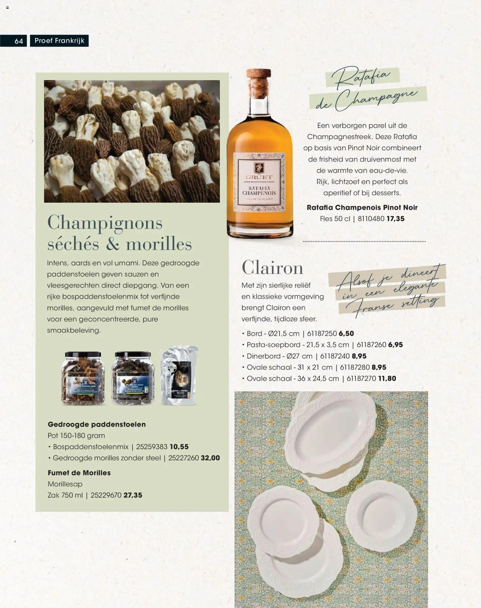 {H1} | Pagina: 64 | Producten: Pot, Fles, Gedroogde paddenstoelen, Champagne