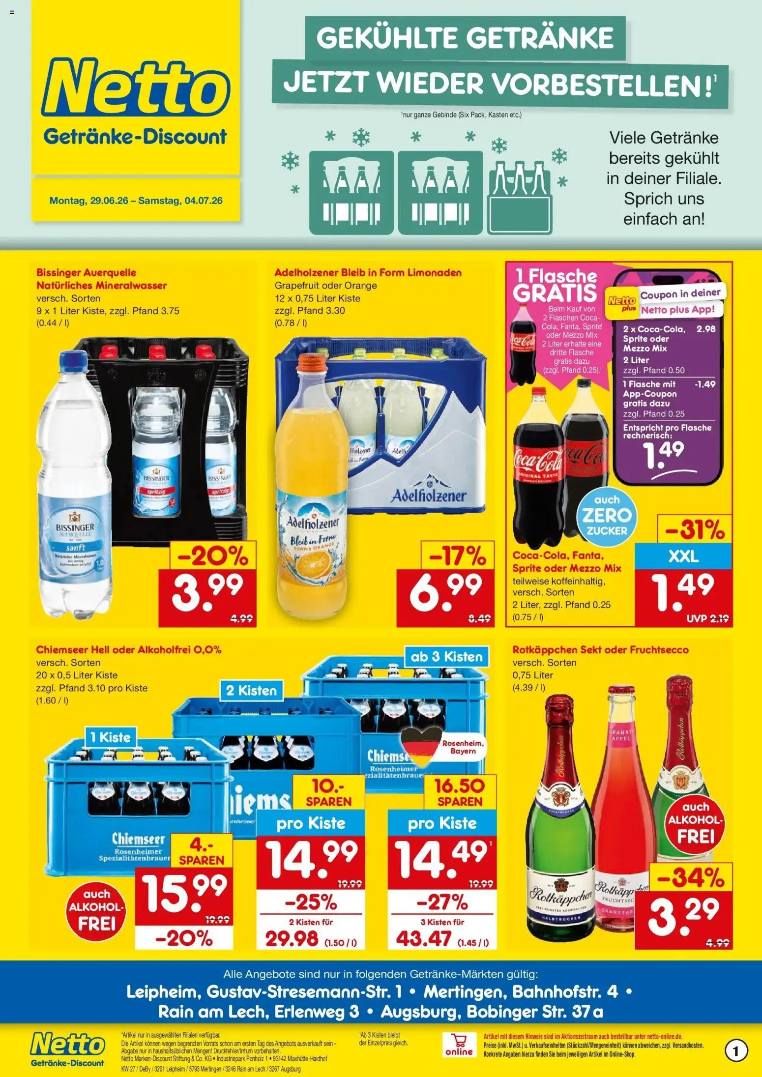 Netto Marken-Discount Prospekt Leipheim – gültig ab 29.06.2026 | Seite: 1 | Produkte: Mezzo mix, Sekt, Grapefruit, Oder mezzo mix