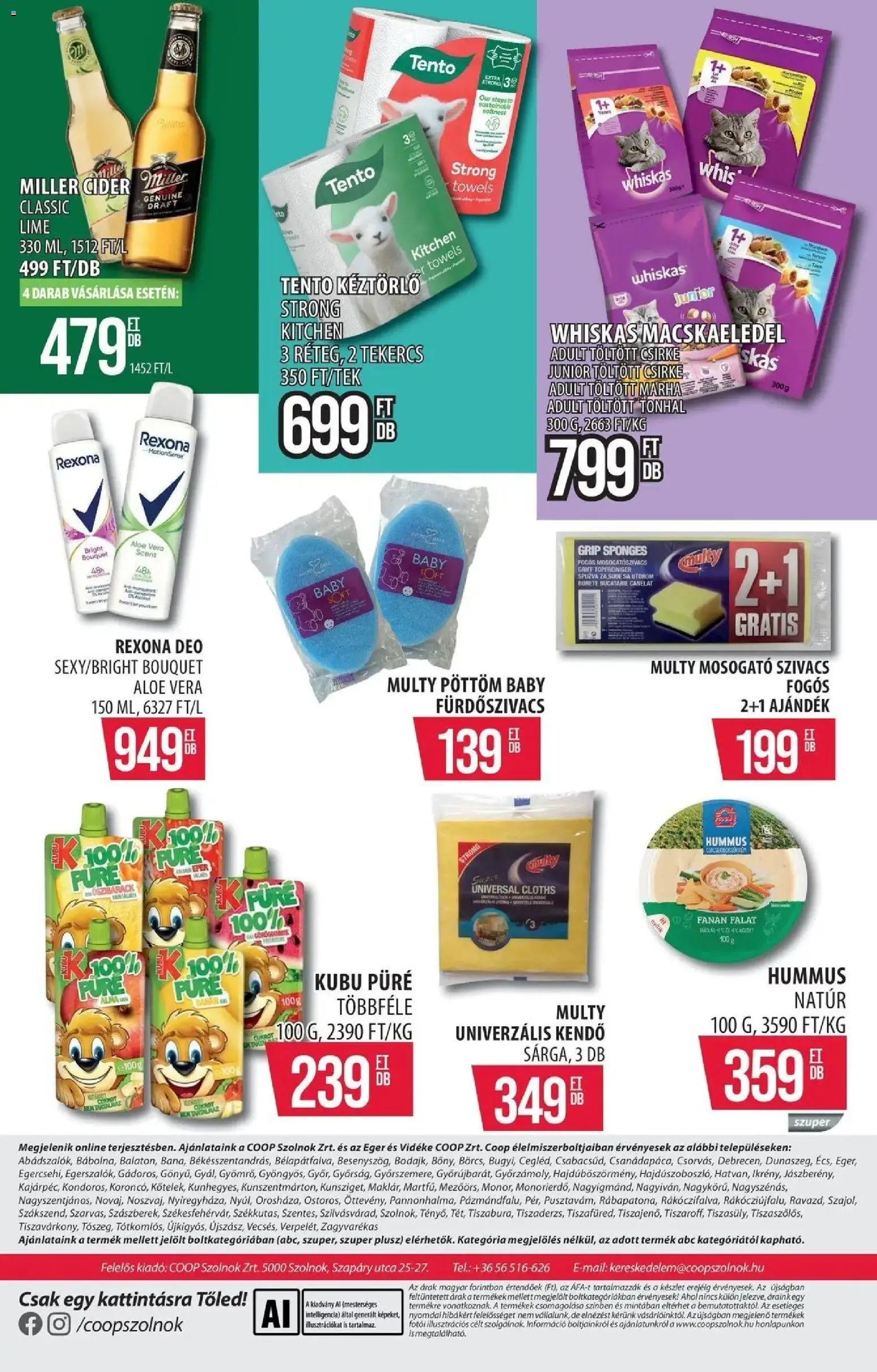 COOP Szolnok akciós újság Nagyszentjános - 2026.09.07. -tól/töl > akció, lapozható szórólap 🛍️ | Oldal: 16 | Termékek: Kubu, Macskaeledel, Rexona, Csirke