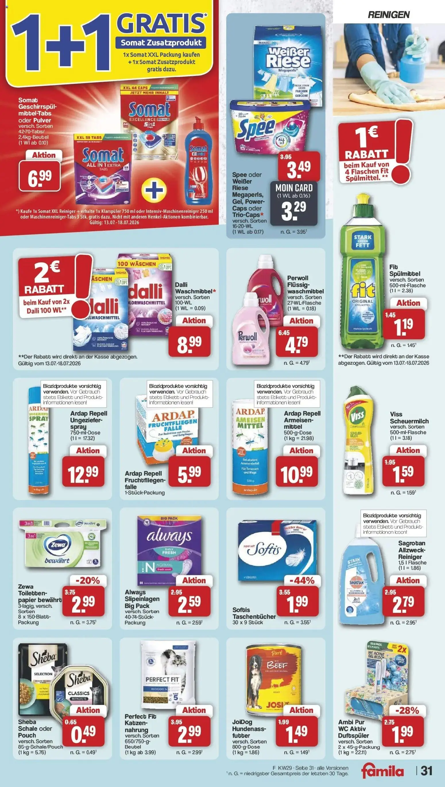 Famila Nordwest Prospekt Zeven – gültig ab 13.07.2026 | Seite: 31 | Produkte: Sheba, Perwoll, Zewa, Spee