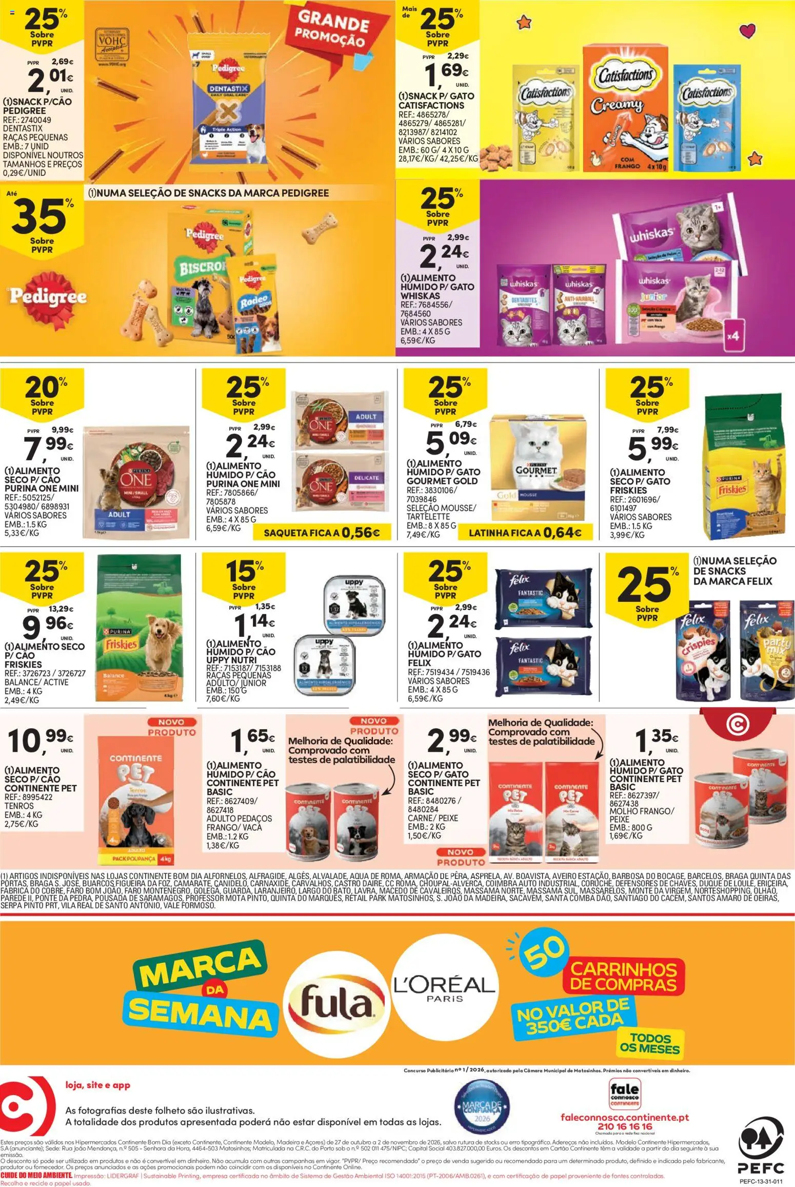 Continente folheto Bom Dia │ válido de 27/10/2026 | Página: 28 | Produtos: Purina one, Frango, Snacks, Peixe